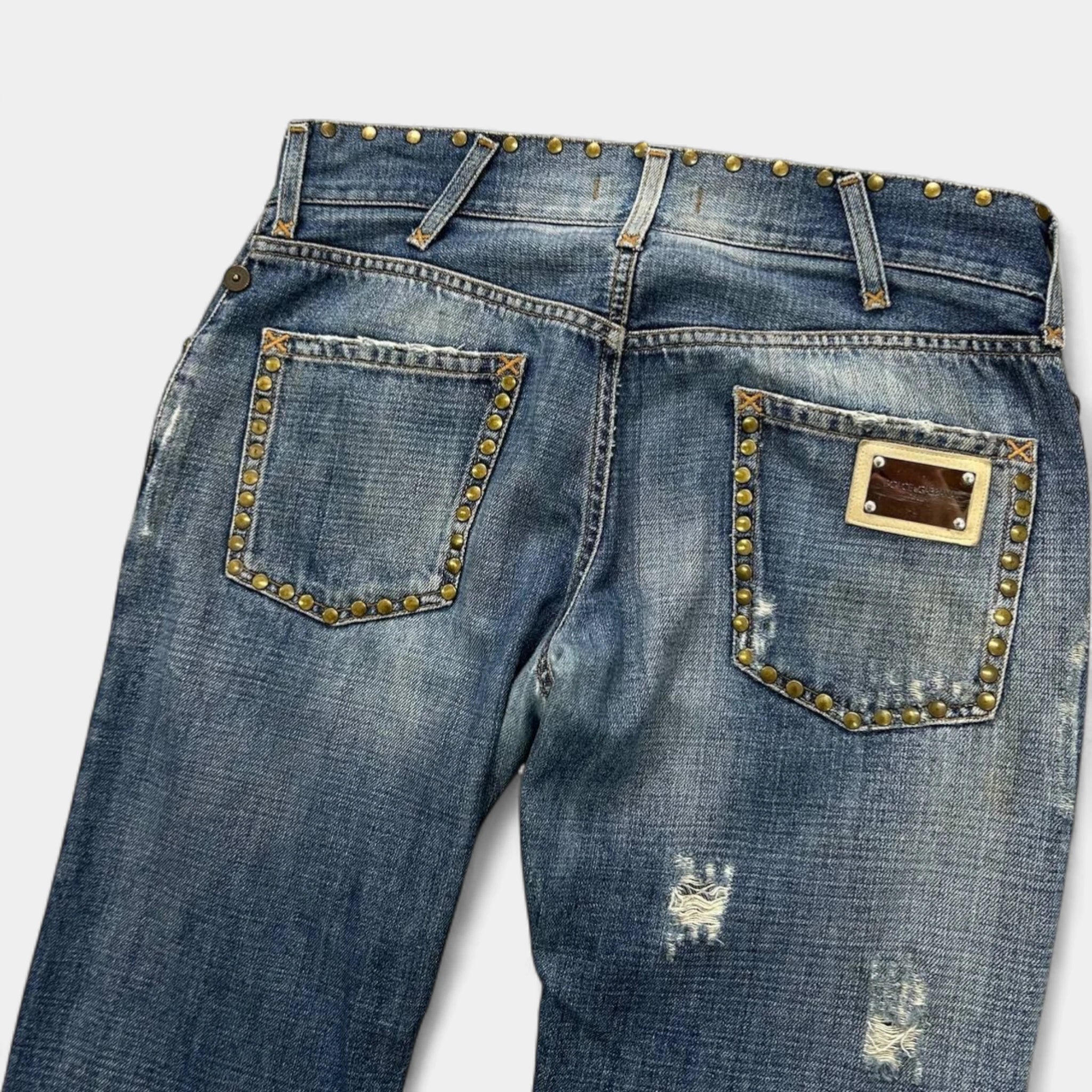 2000's Dolce & Gabbana Straight Leg Studded Denim Jeans