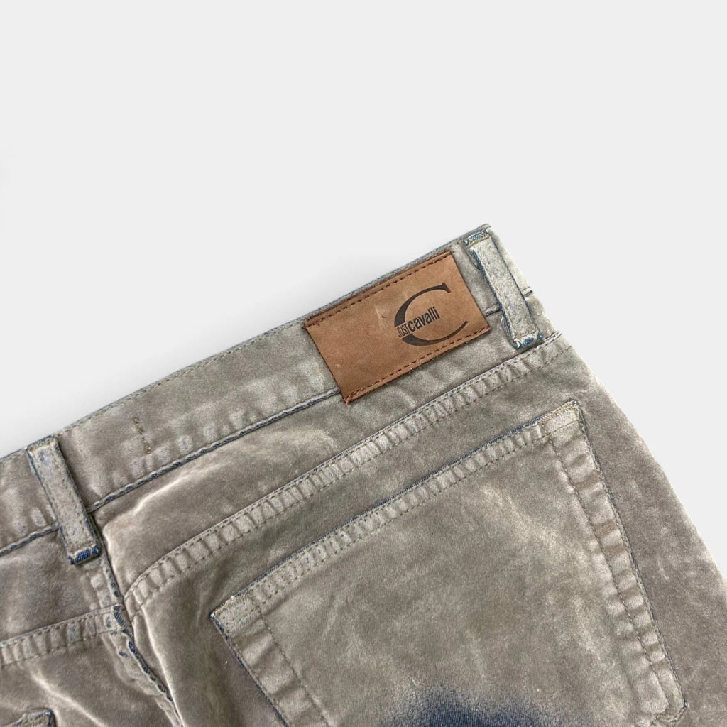 Just Cavalli Suede Beige and Blue Straight Leg Pants