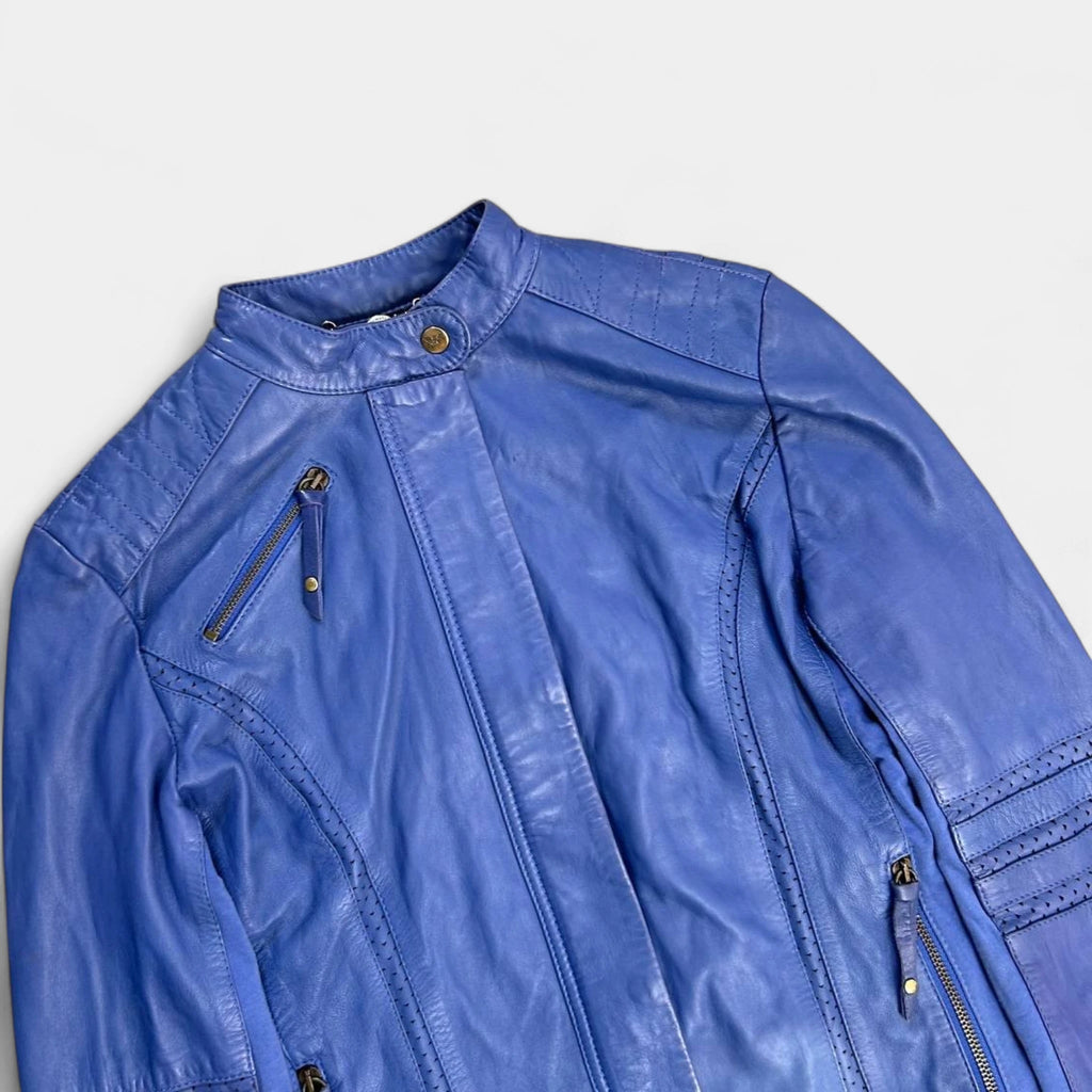 Armani Jeans Leather Blue Biker Jacket