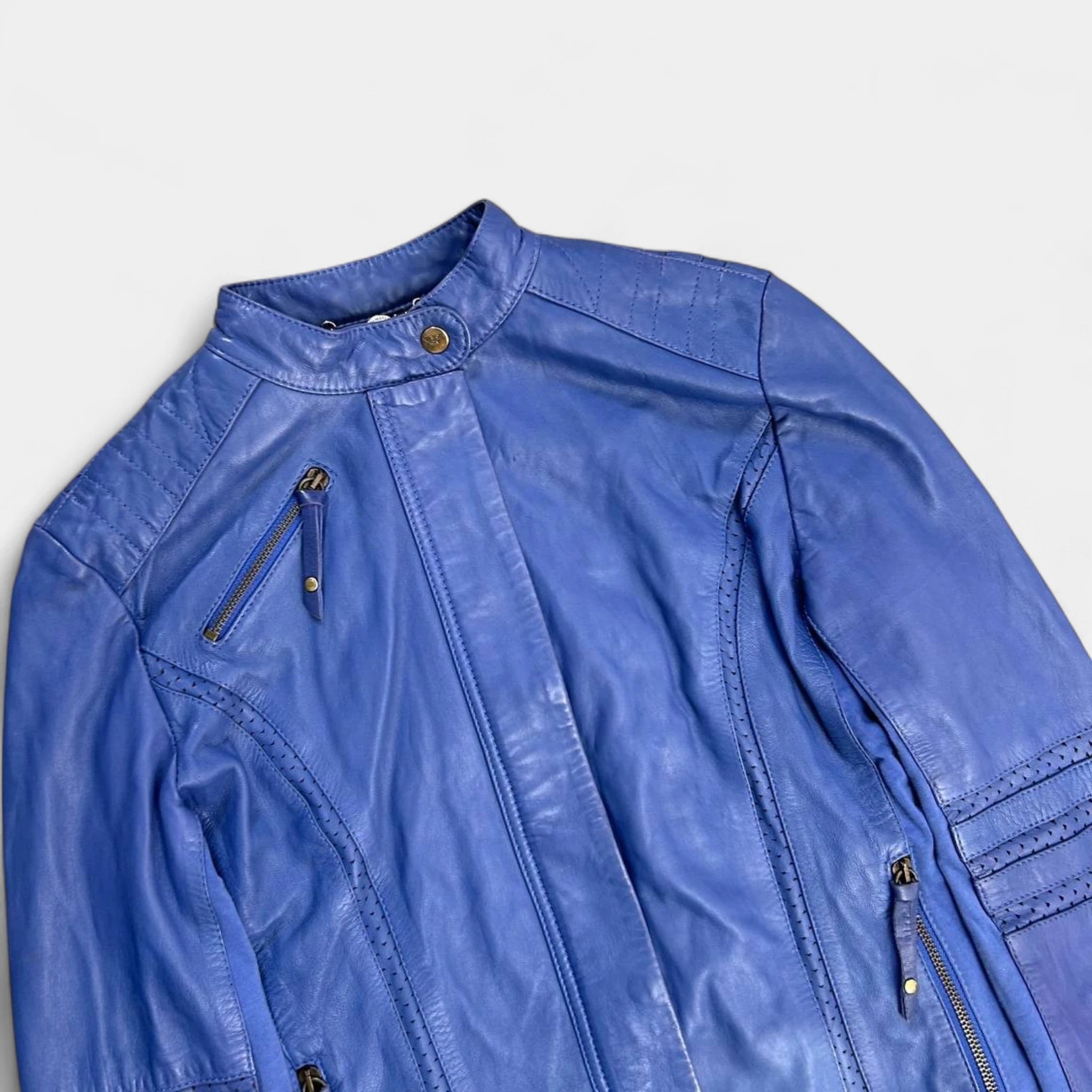 Armani Jeans Leather Blue Biker Jacket