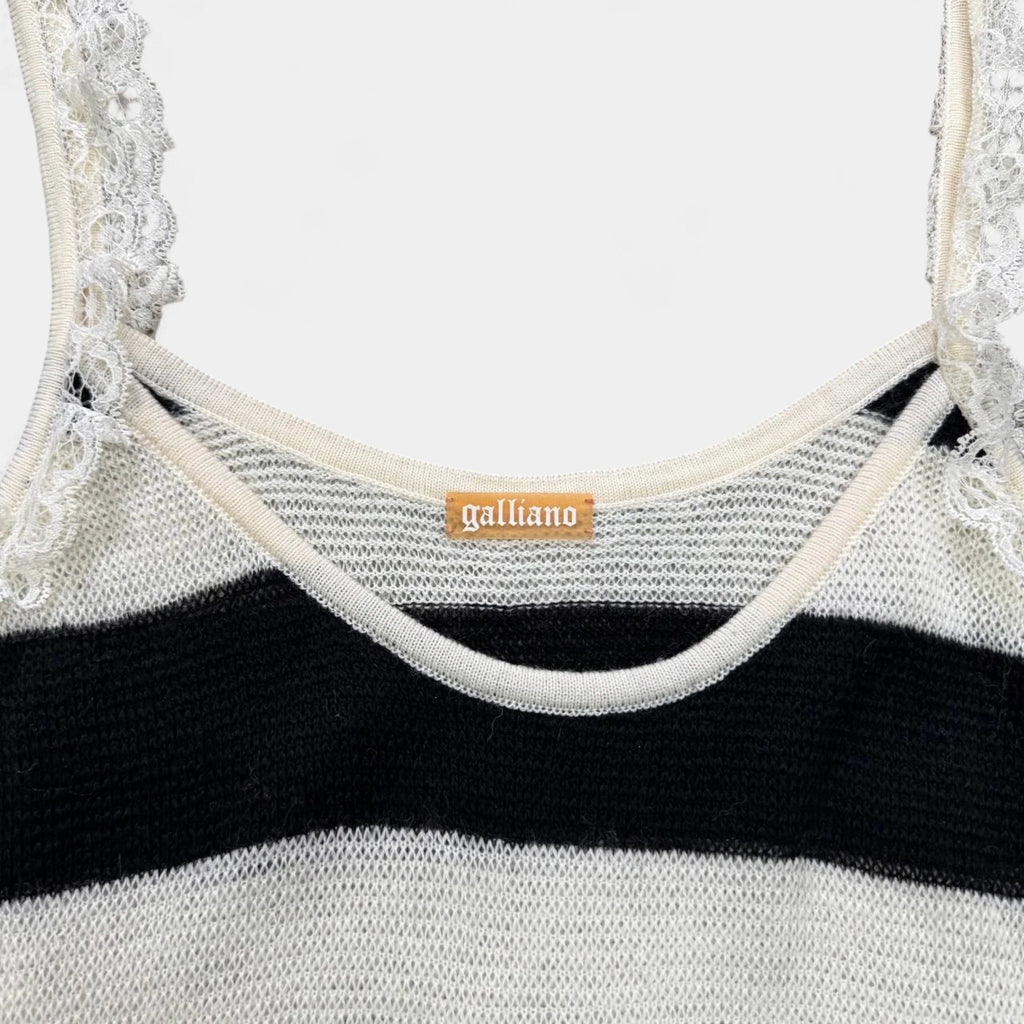Galliano Breton Striped Betty Boop Lace Trim Top