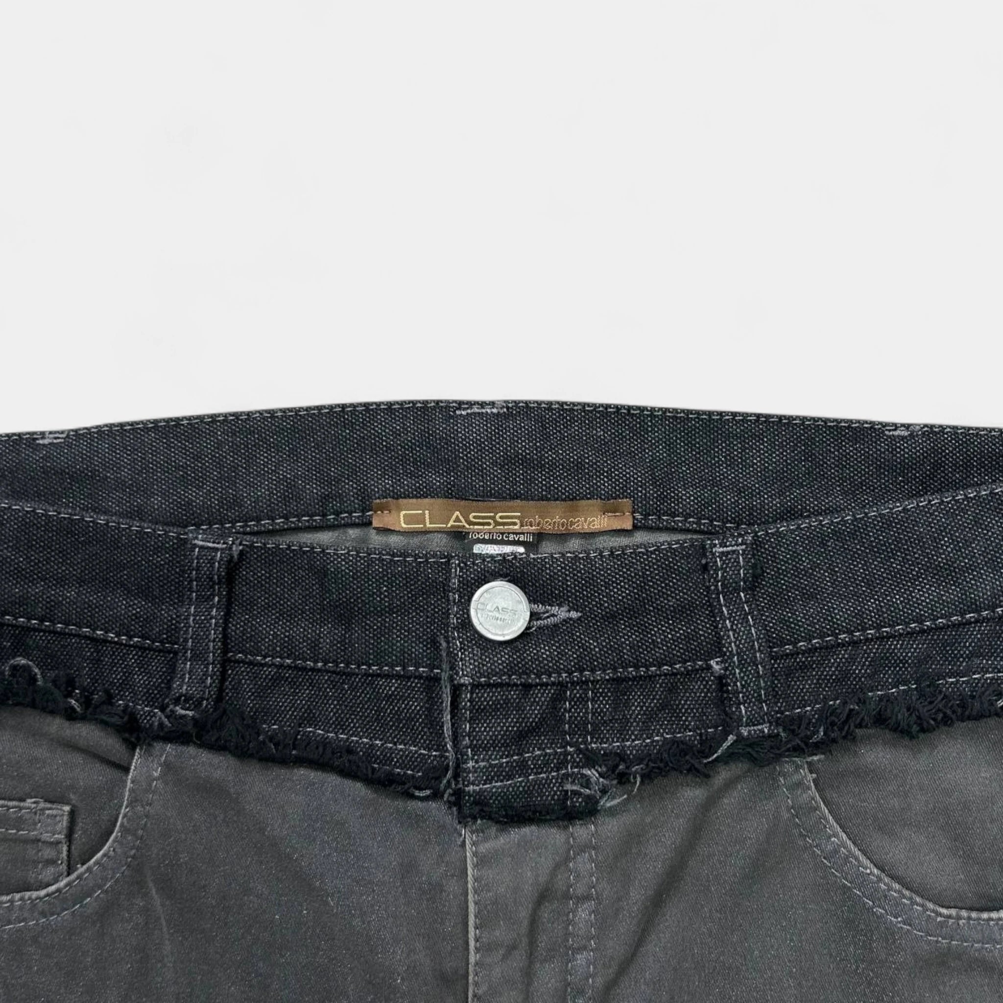 Roberto Cavalli Class Hybrid Black and Grey Denim Pants