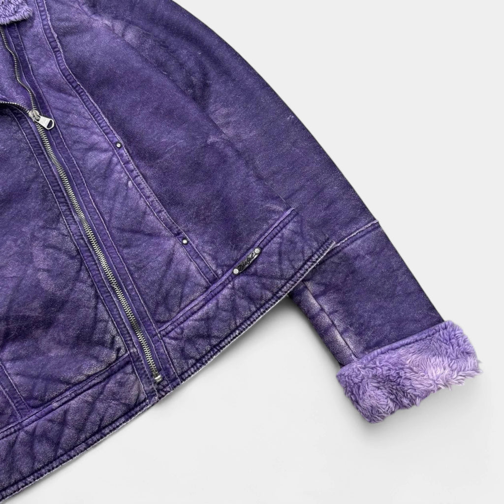 Diesel 2000s Washed Purple Sherpa Biker Jacket