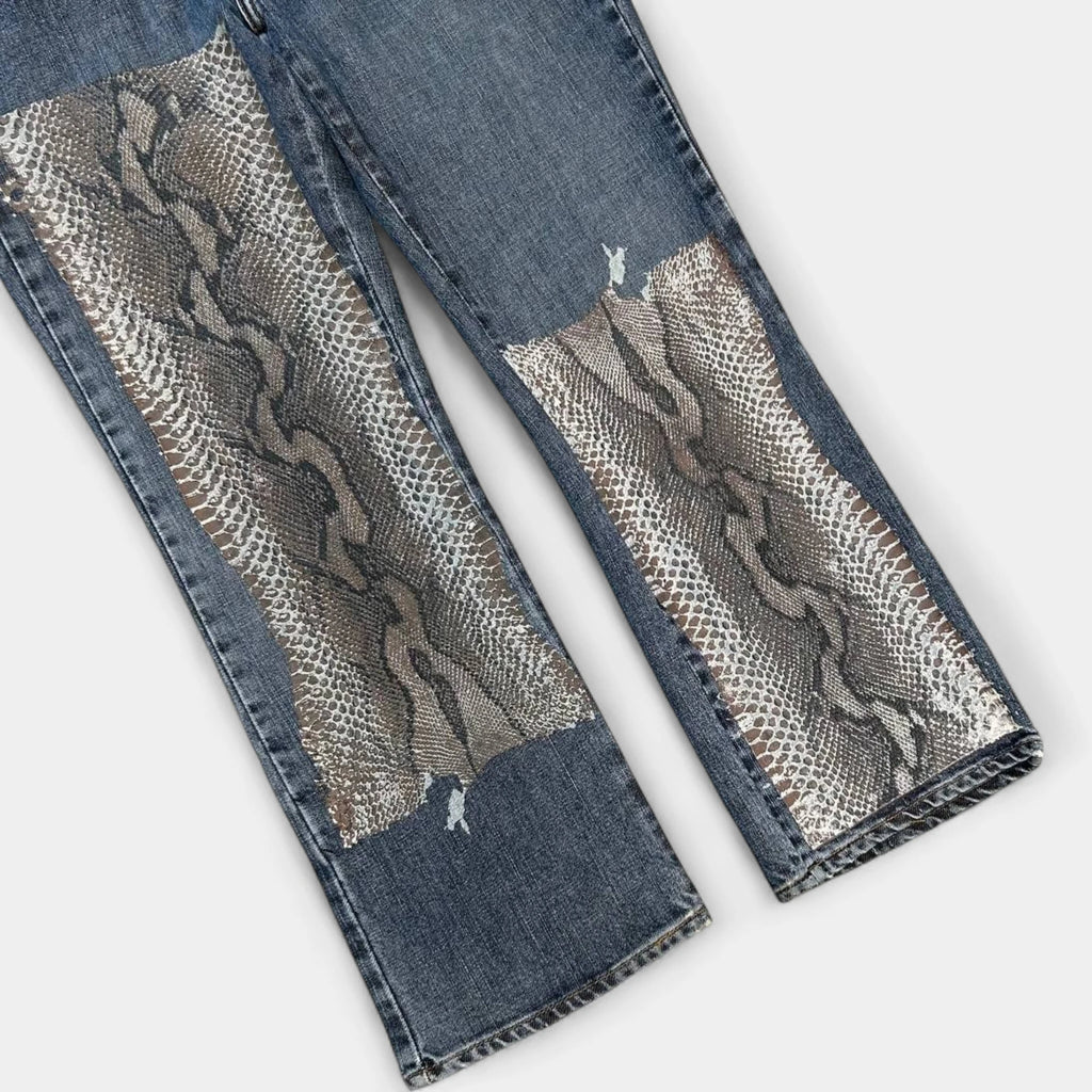 Cavalli Snakeskin Pattern Denim Pants
