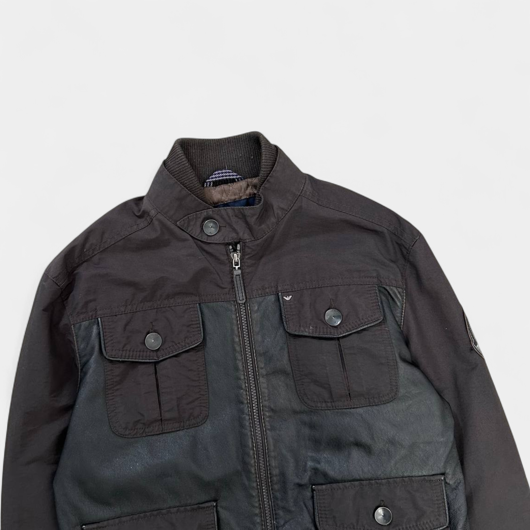 Armani Jeans Leather Nylon Multipocket Cargo Jacket