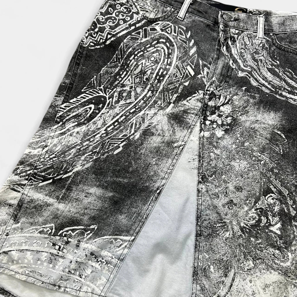 Just Cavalli 2000s Bandana Print Black and White Mid-Length Skirt