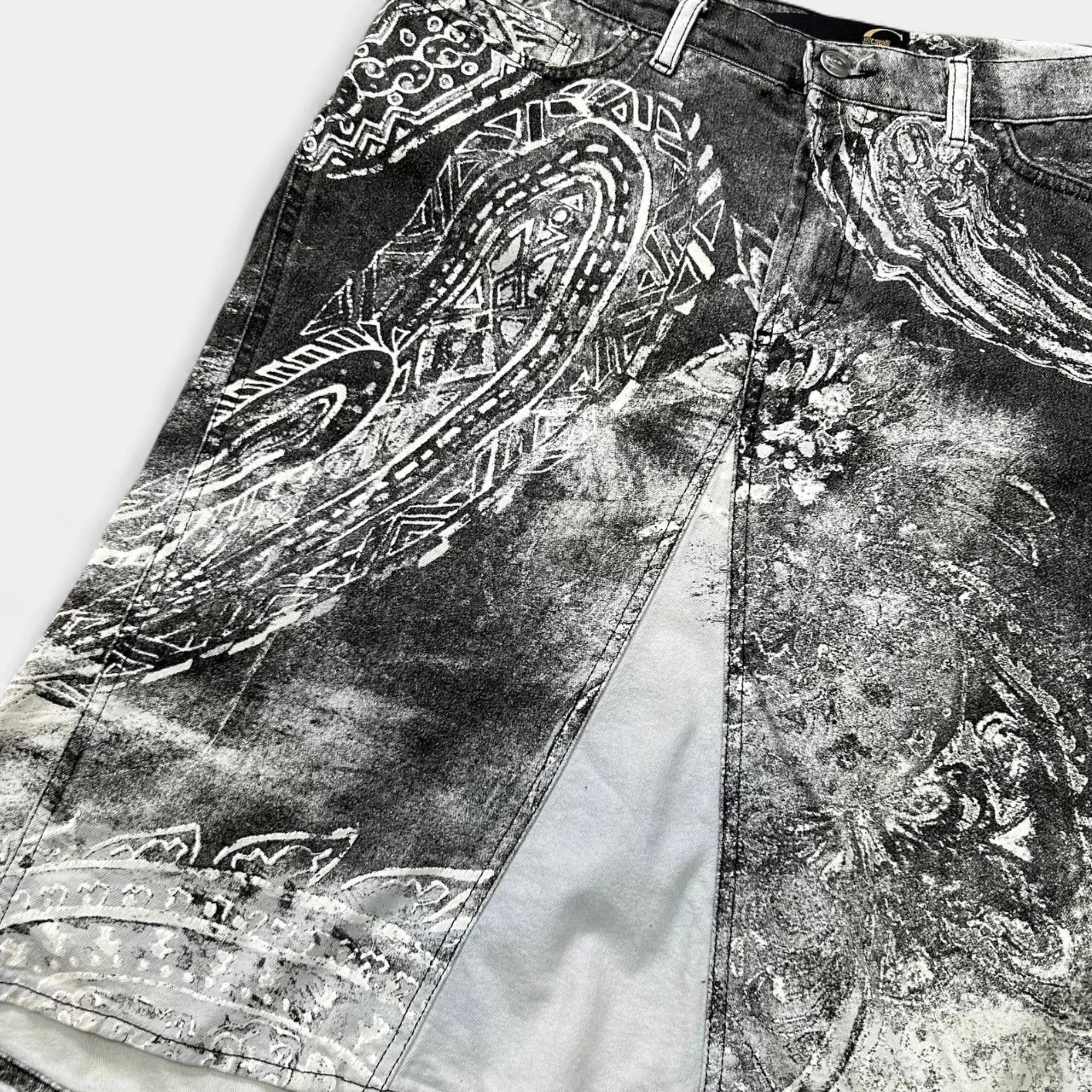 Just Cavalli 2000s Bandana Print Black and White Mid-Length Skirt