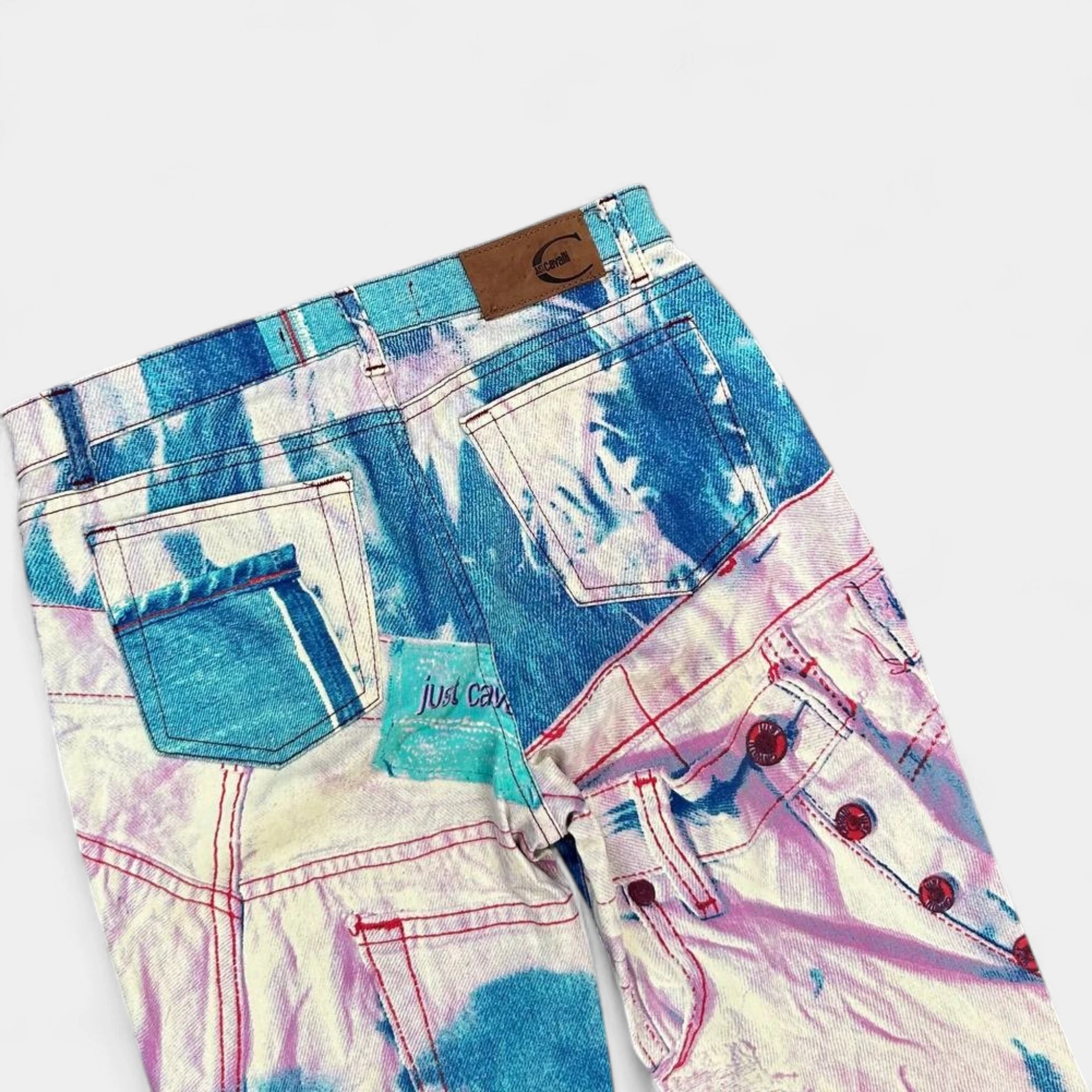 Cavalli 2000's Tie-Dye Printed Denim Pants