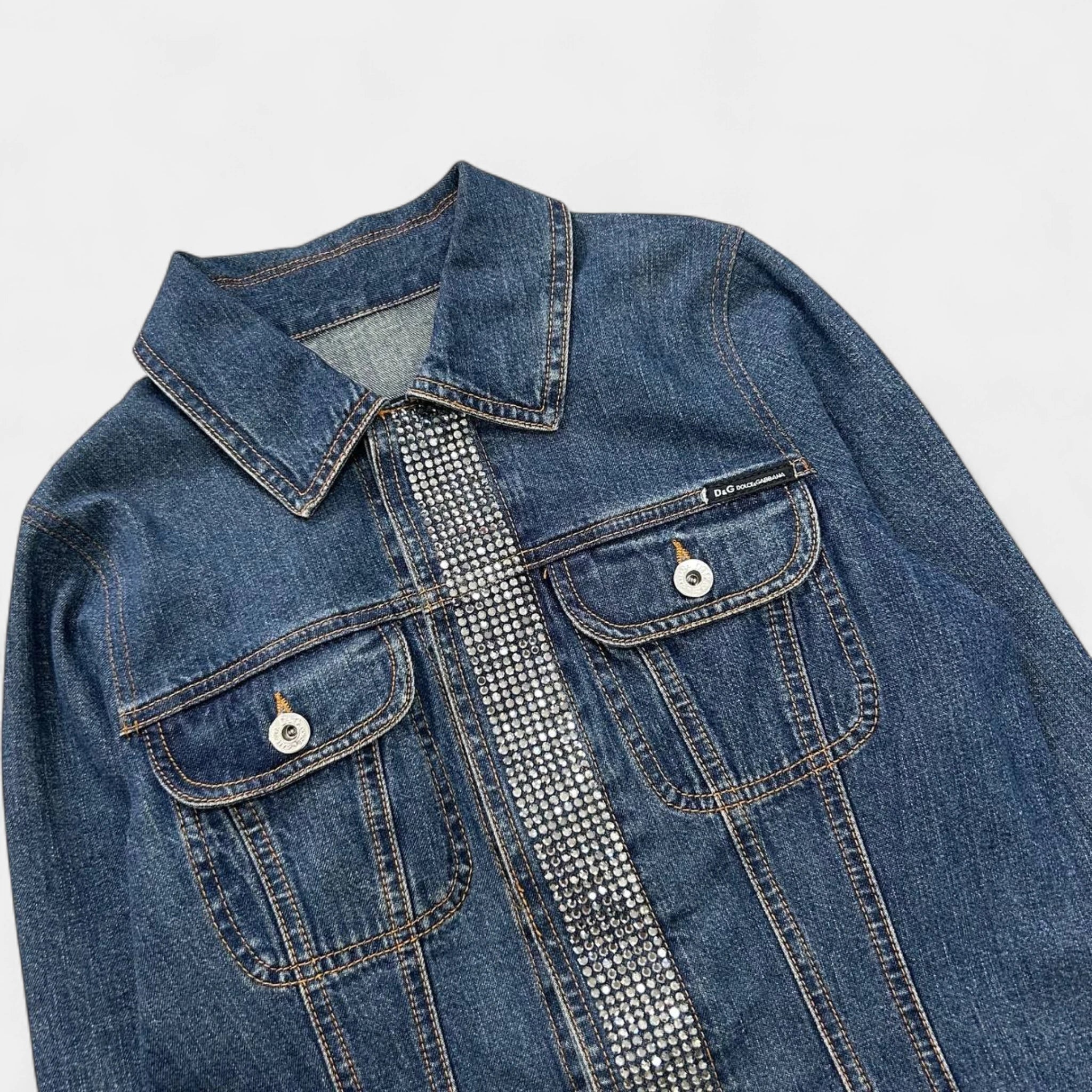 Dolce & Gabbana Rhinestone Denim Jacket Blue