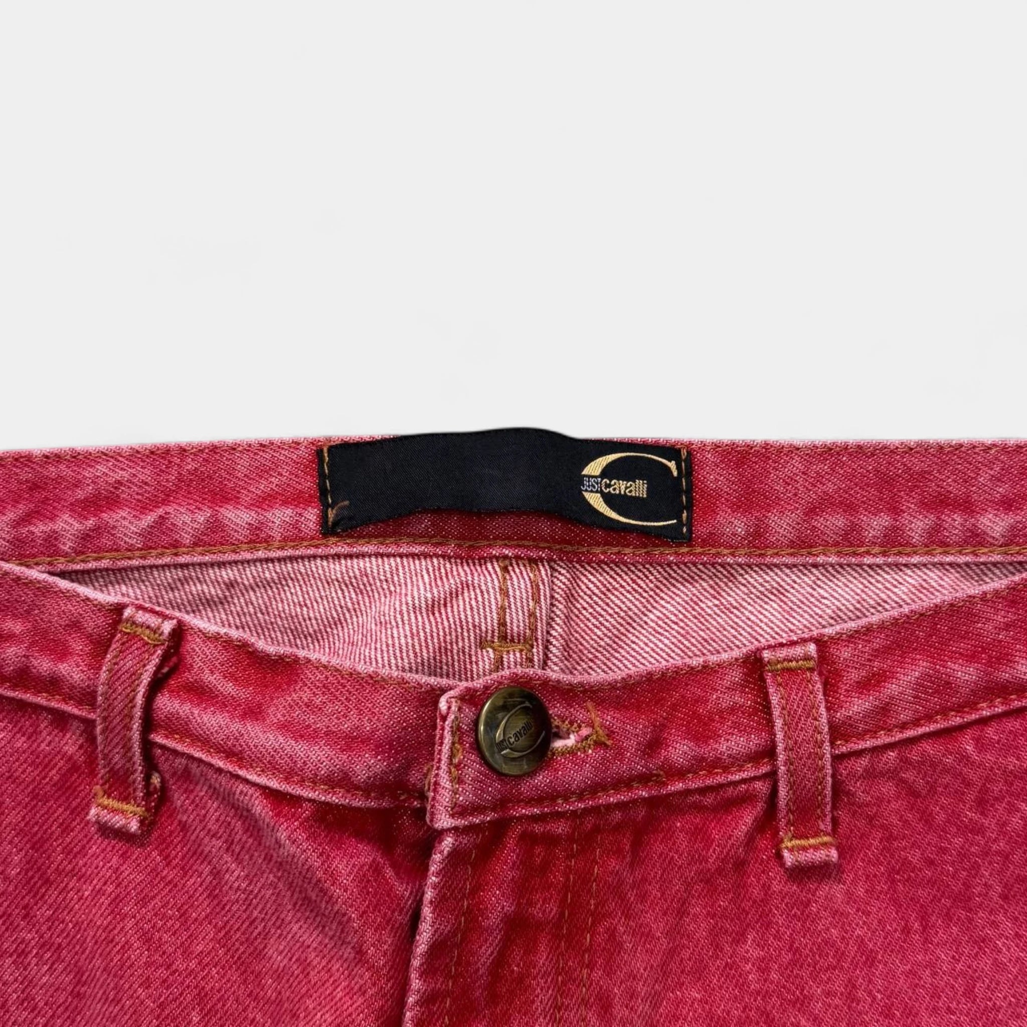 Just Cavalli 2000's Washed Red Crystal Embellished Flared Jeans