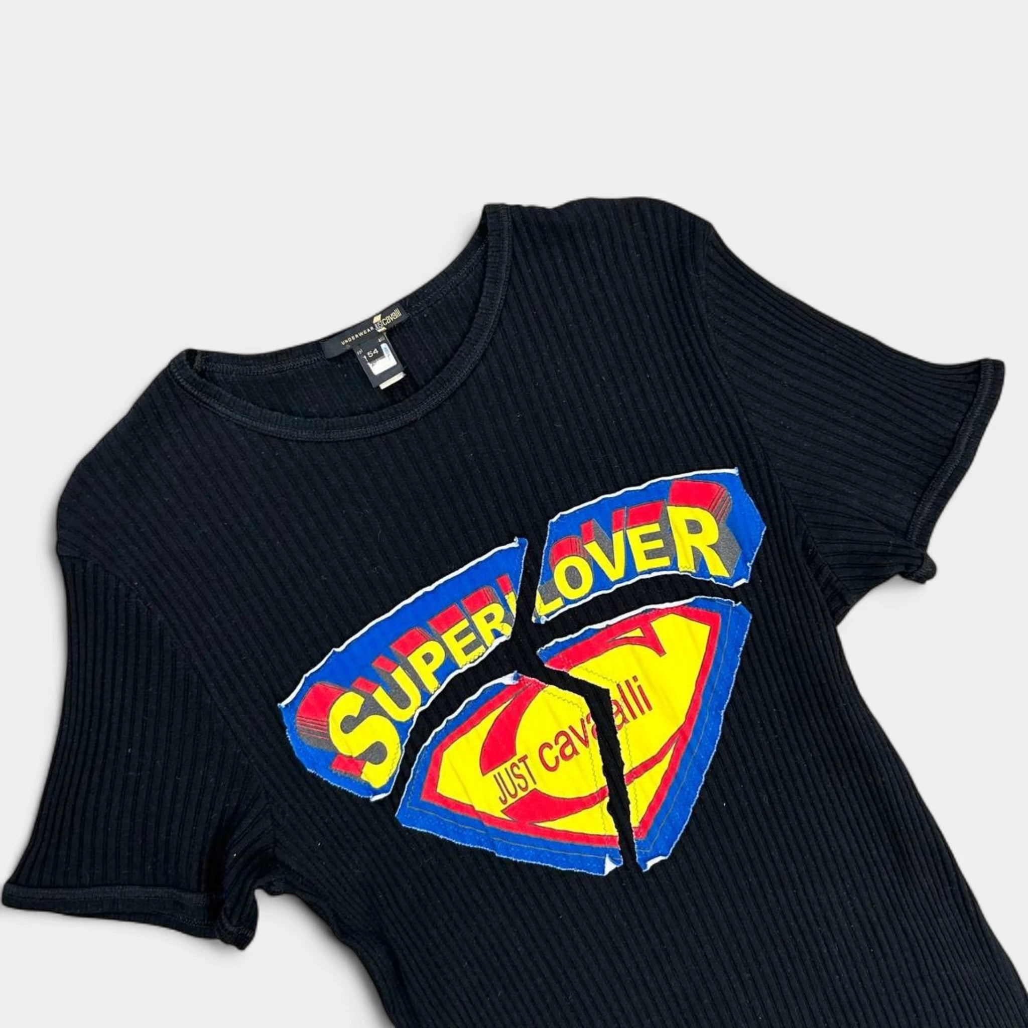 Just Cavalli Superlover Black Ribbed T-Shirt