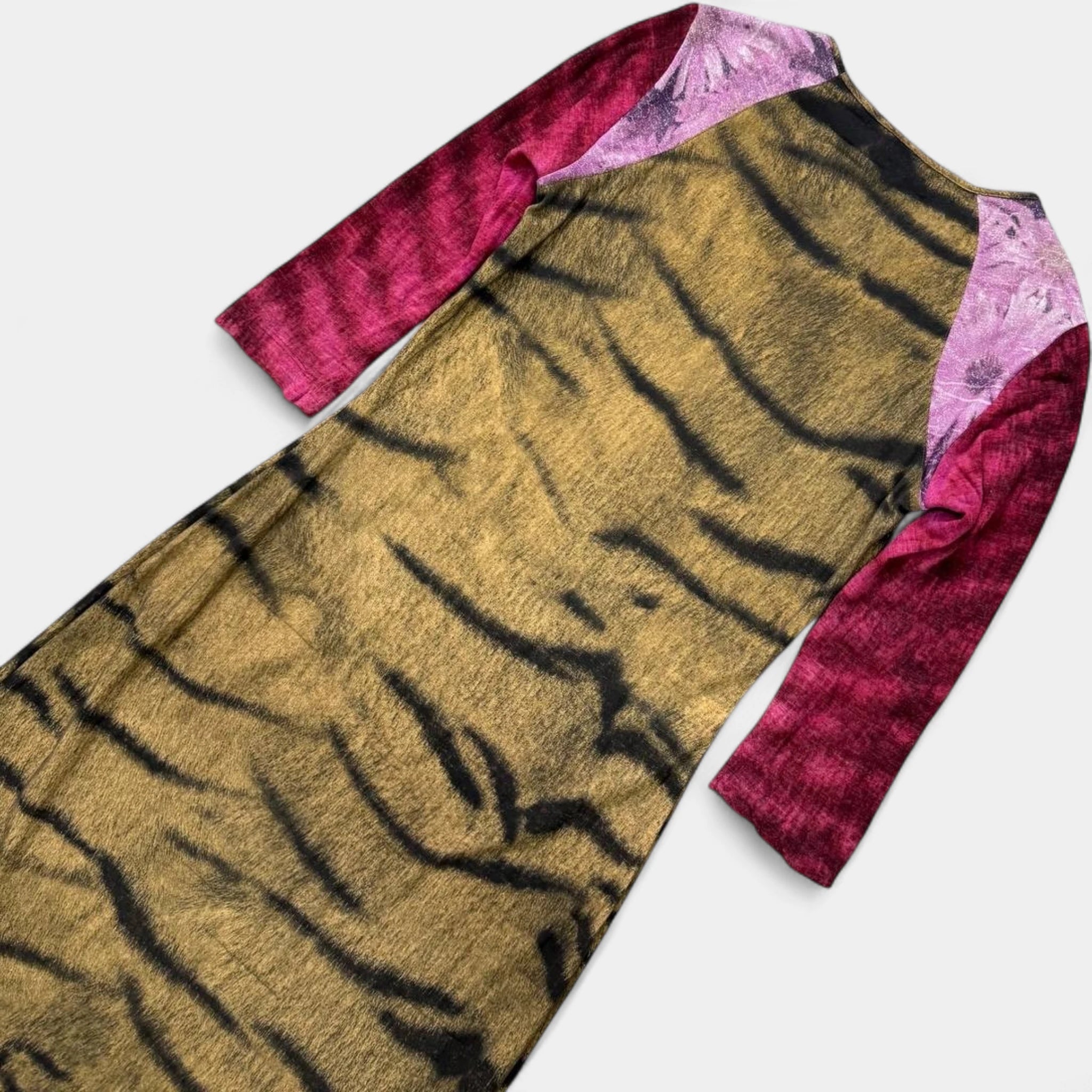 Just Cavalli Tiger Print Colorblock High-Low Maxi Dress