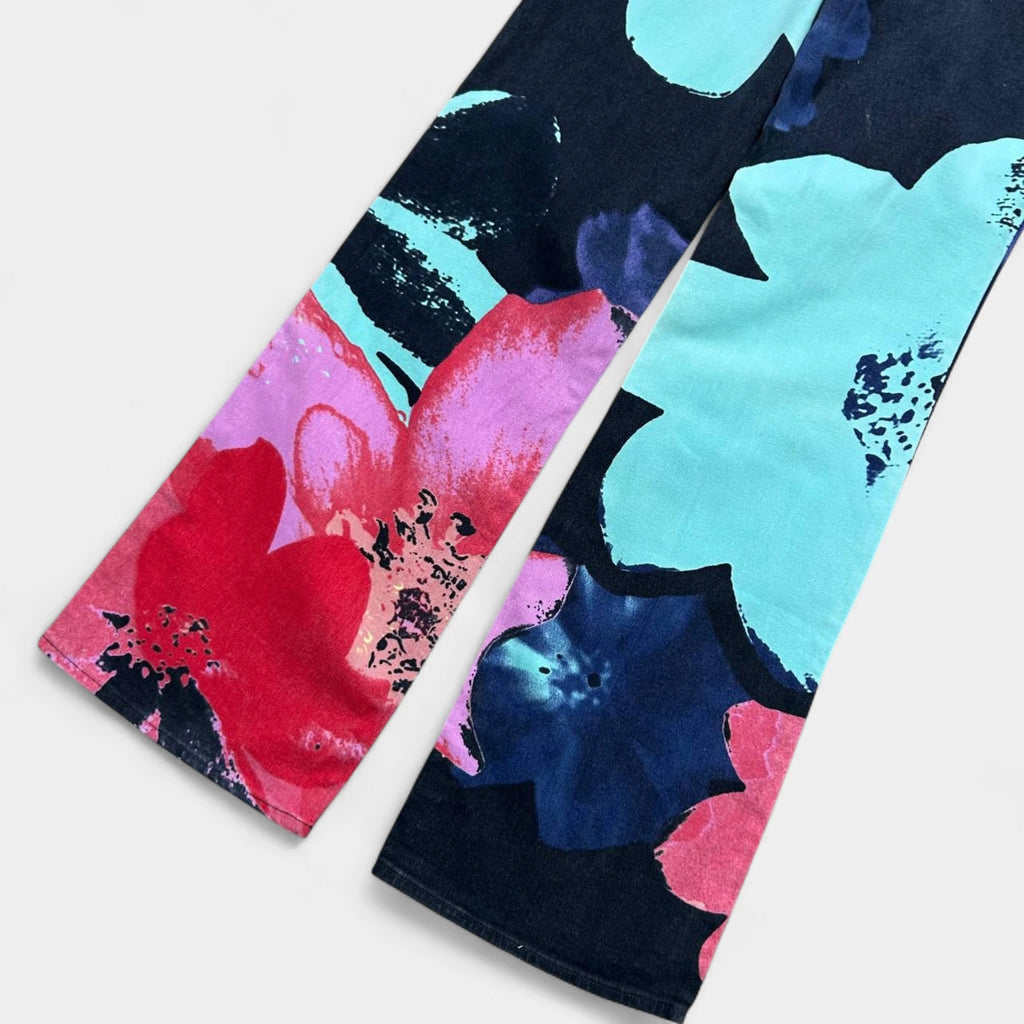 Just Cavalli 2000s Floral Multicolor Flared Denim Pants