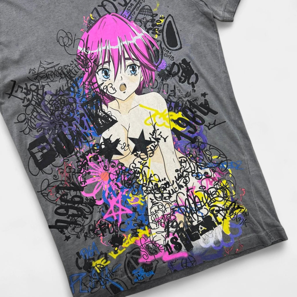 Dsquared2 Anime Graffiti Print Grey Wash T-Shirt