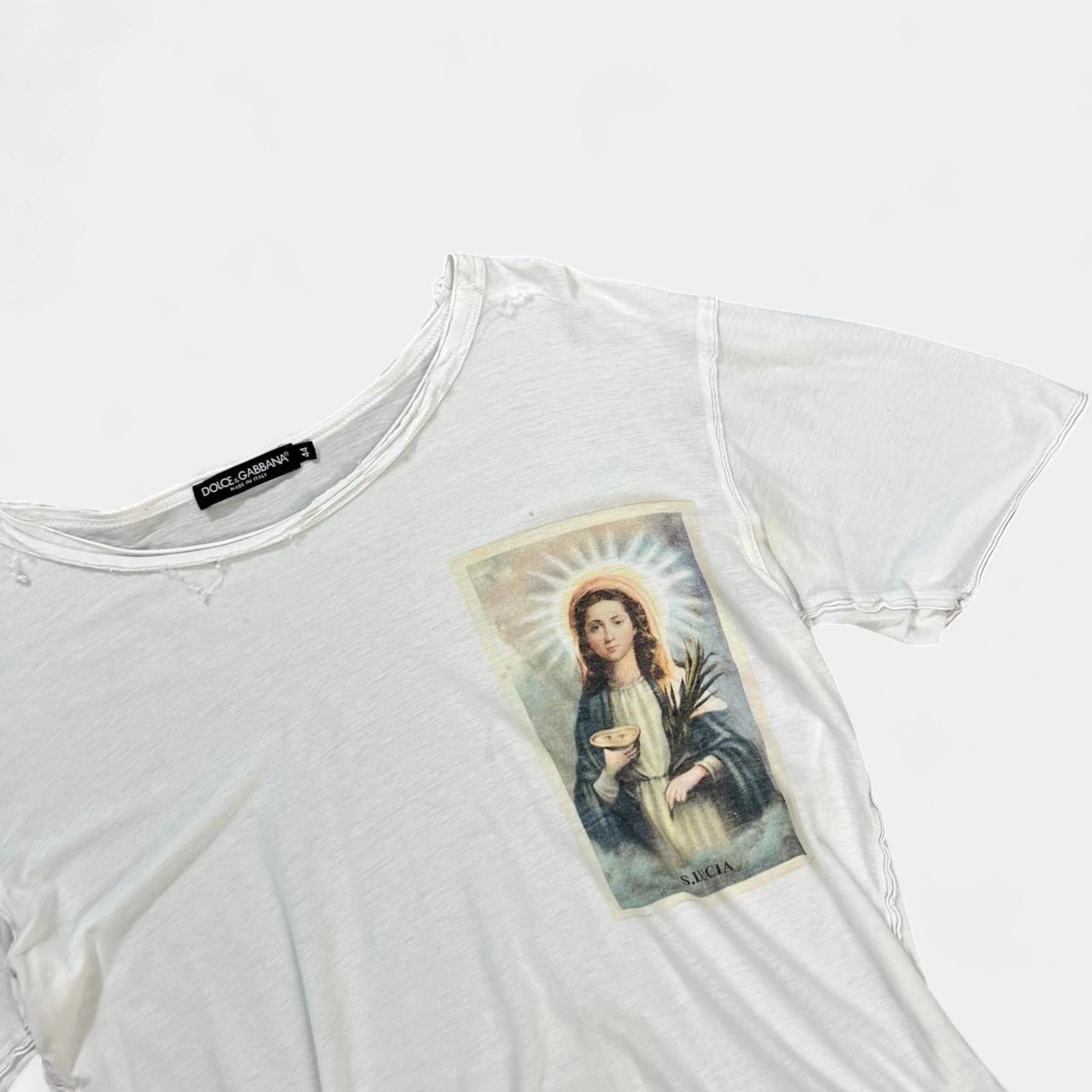 Dolce & Gabbana Vintage Distressed Virgin Mary Cotton T-Shirt