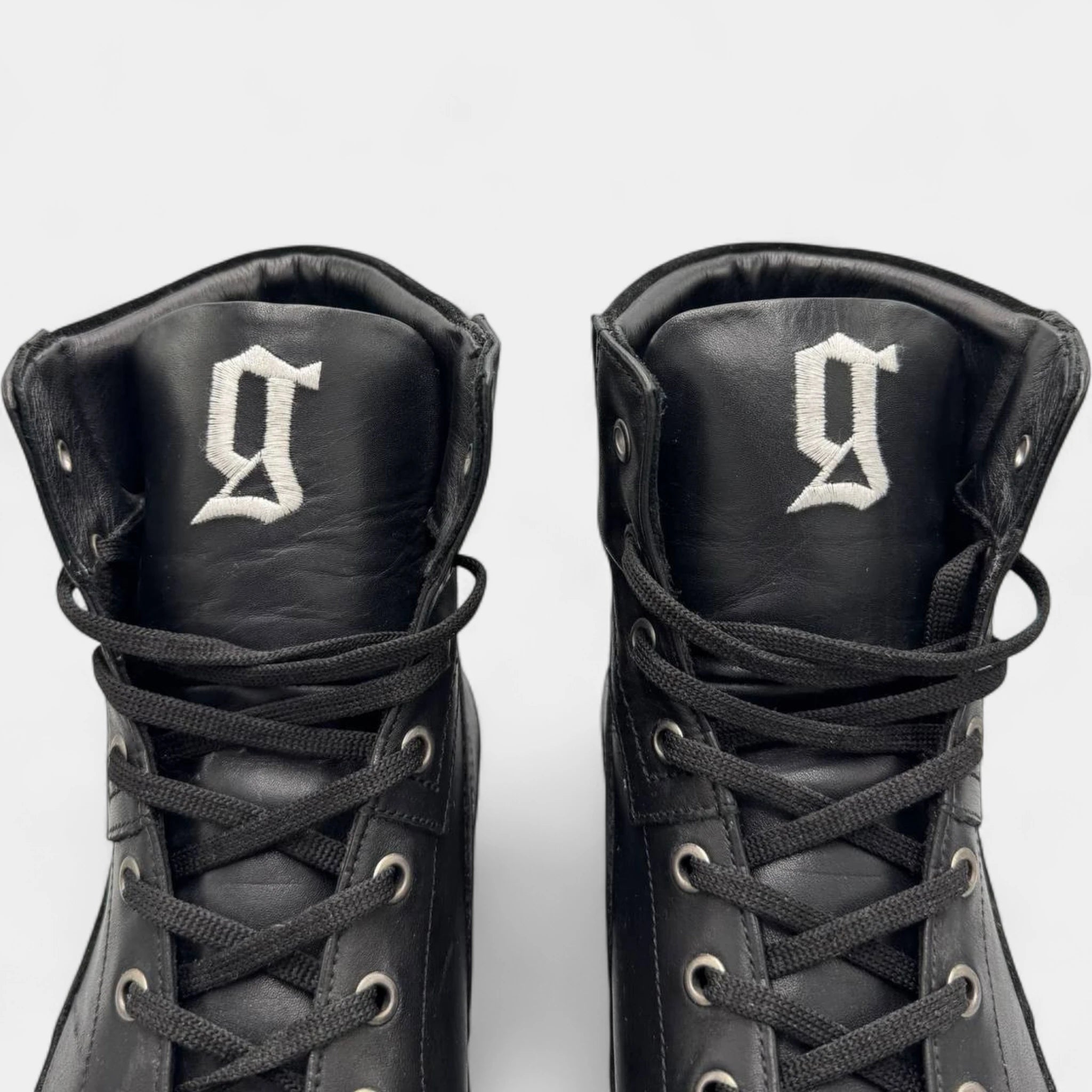 Galliano Vintage Black Leather High-Top Logo Sneakers