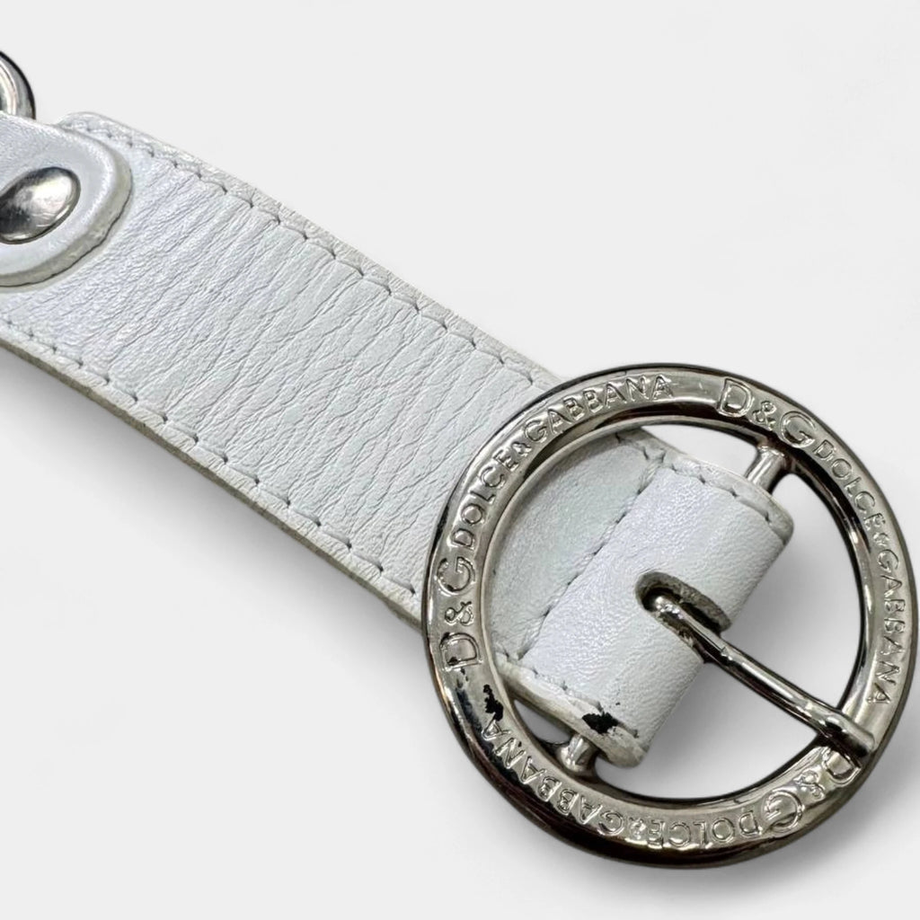 Dolce & Gabbana 2003 Linked Bicycle Chain White Leather Belt