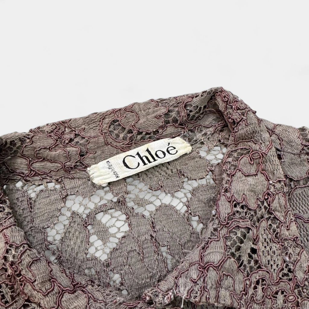 Chloé Mauve Floral Lace Button-Up Blouse
