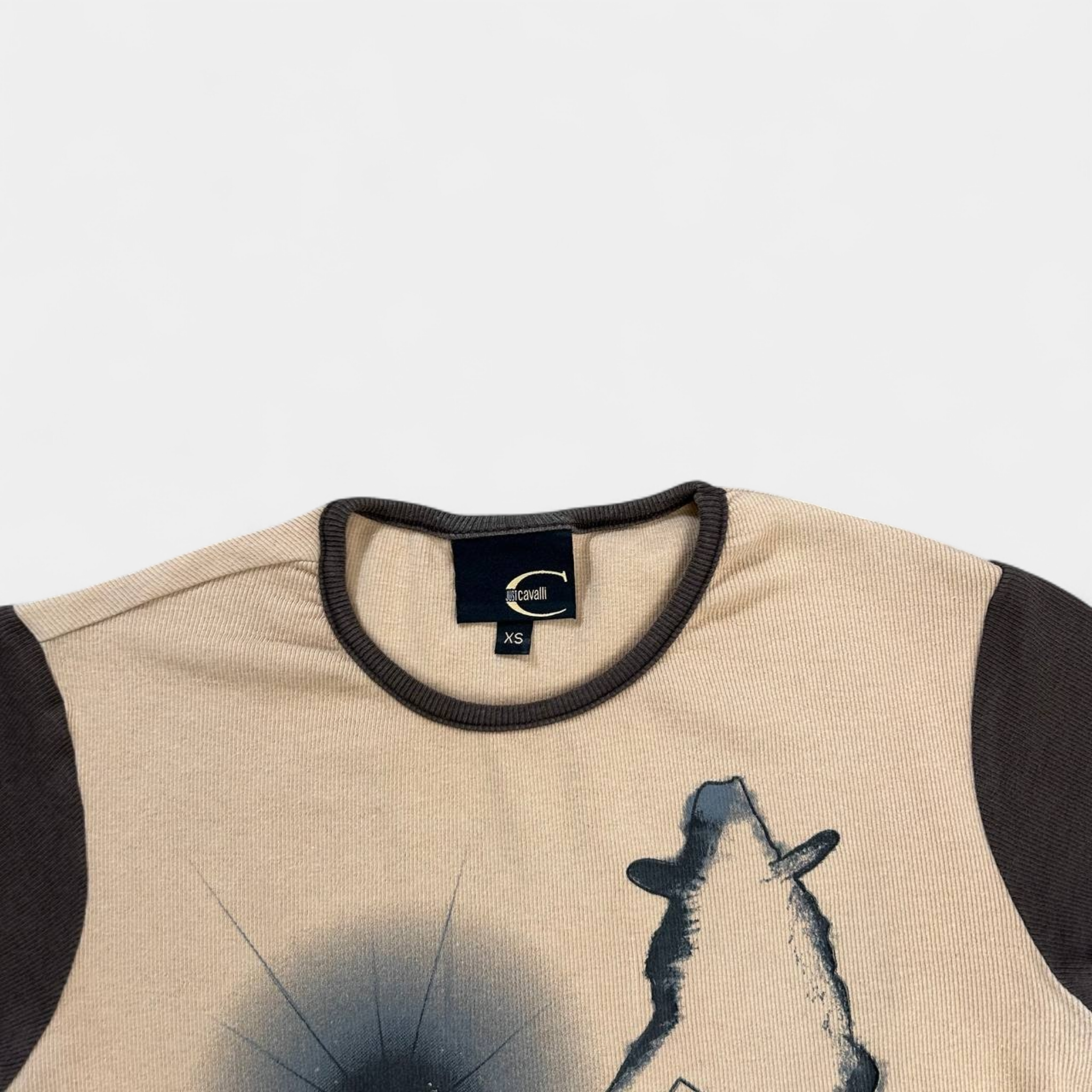 Roberto Cavalli Slim Cowboy Print Beige Brown T-Shirt