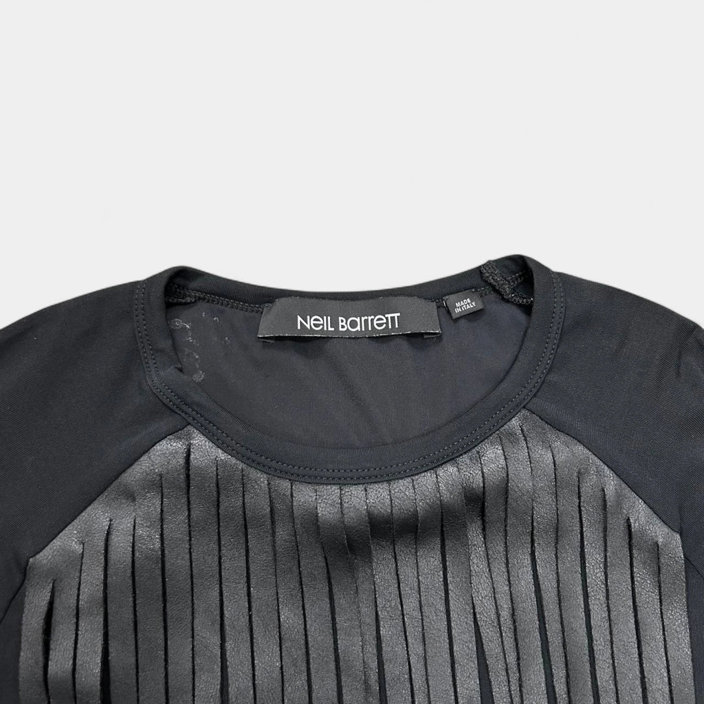Neil barret Black Leather Fringe T-shirt