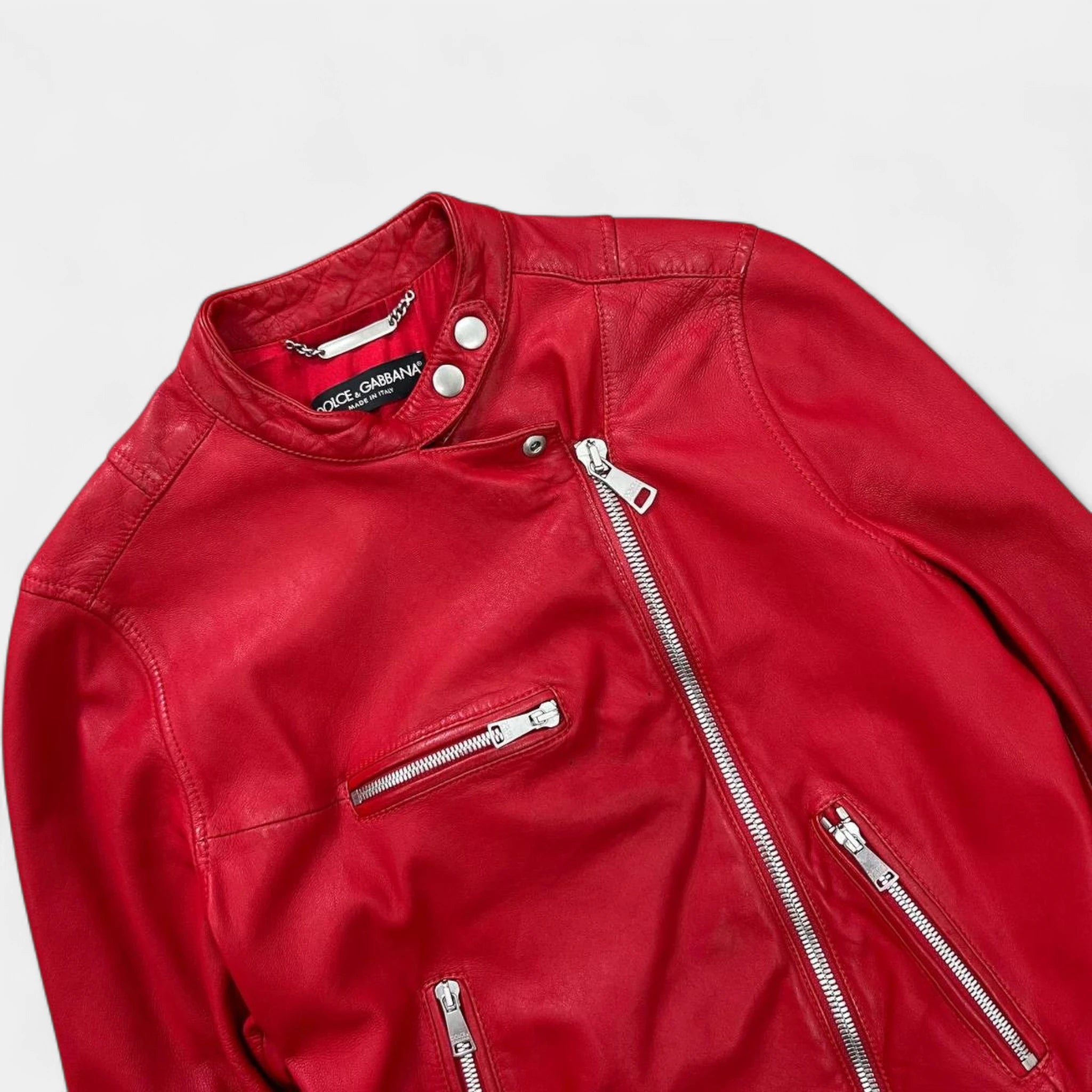 Dolce & Gabbana 2010s Red Lambskin Leather Biker Jacket
