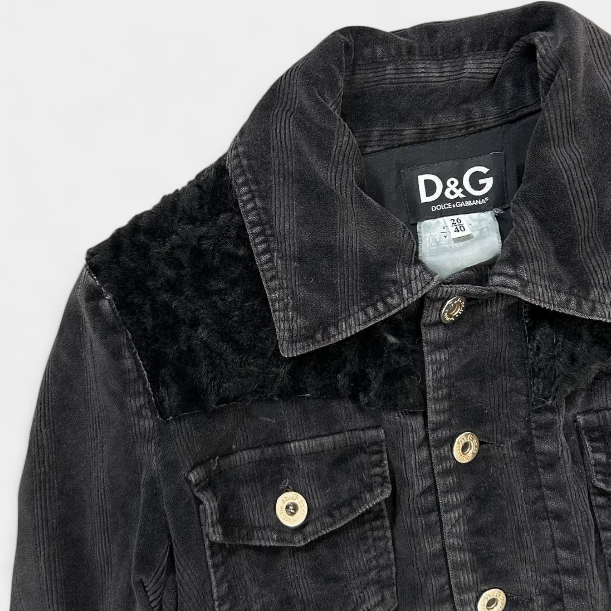 Dolce & Gabbana Black Corduroy Trucker Denim Jacket