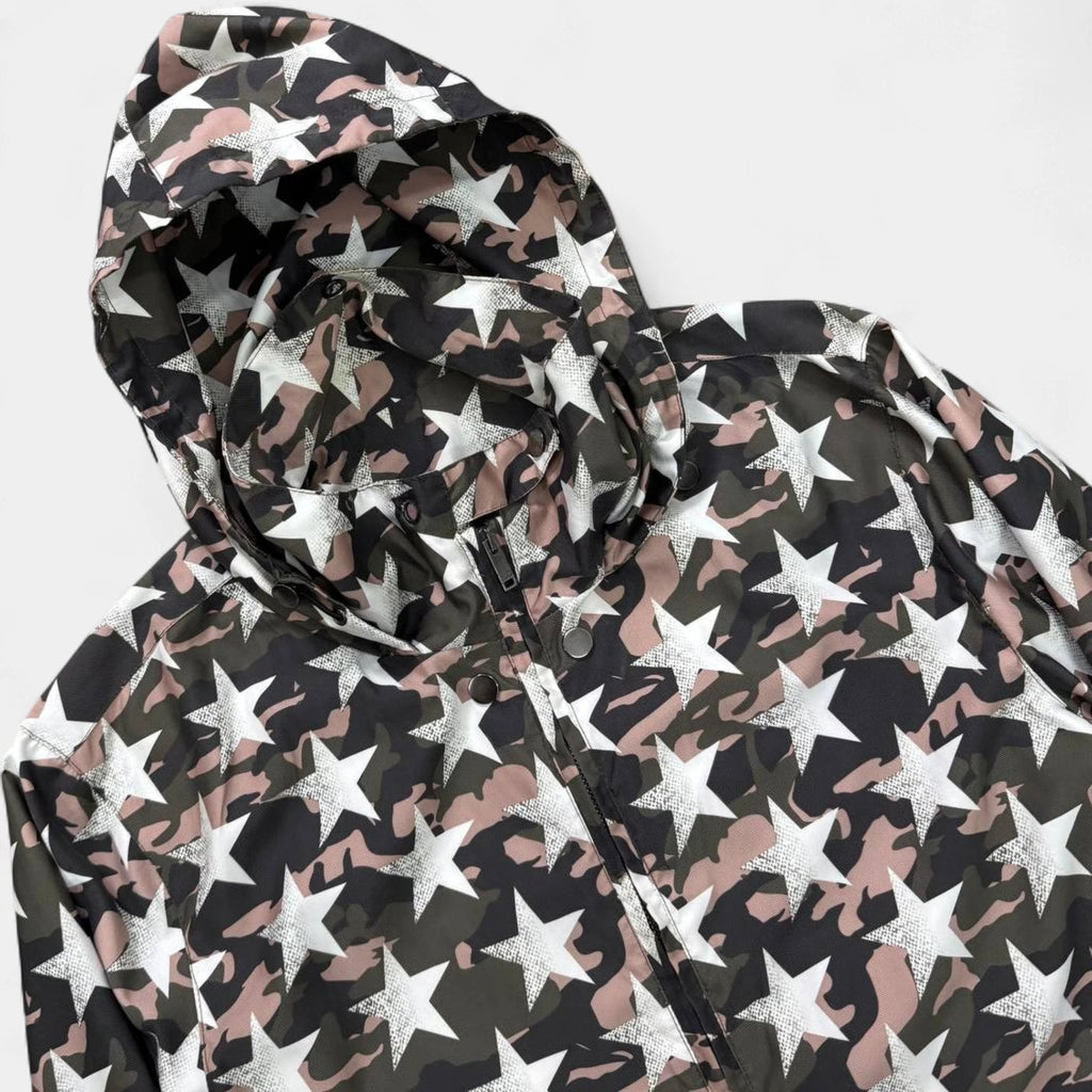 Valentino Camouflage Star Print Hooded Windbreaker Jacket