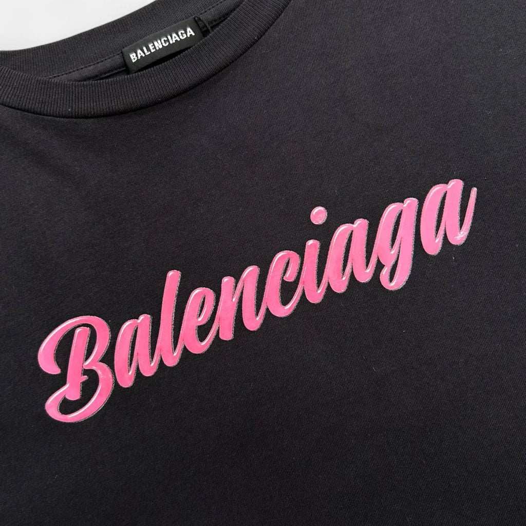 Balenciaga Baby Tee Pink Cursive Text T-shirt