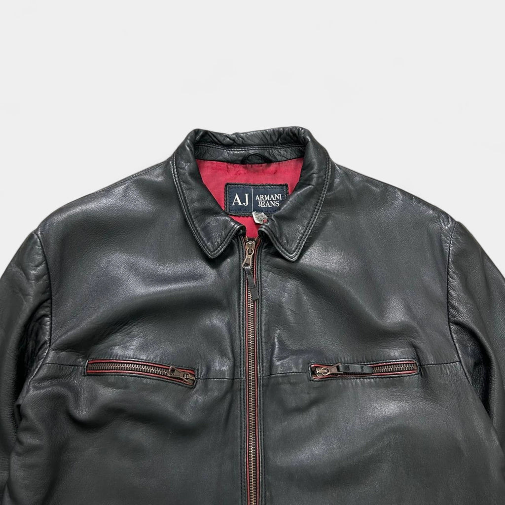 Armani Jeans 90s Black Leather Blazer Jacket