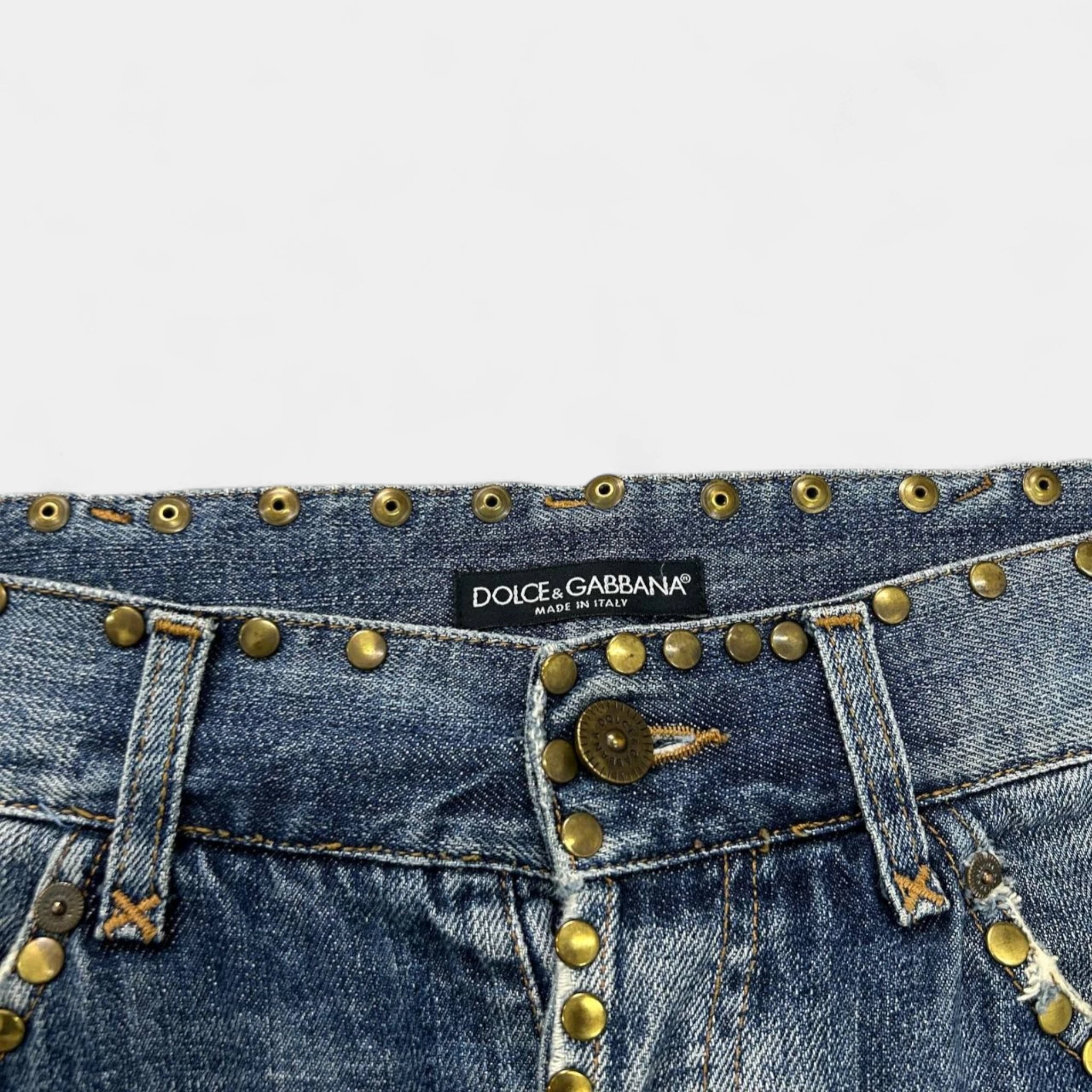 2000's Dolce & Gabbana Straight Leg Studded Denim Jeans