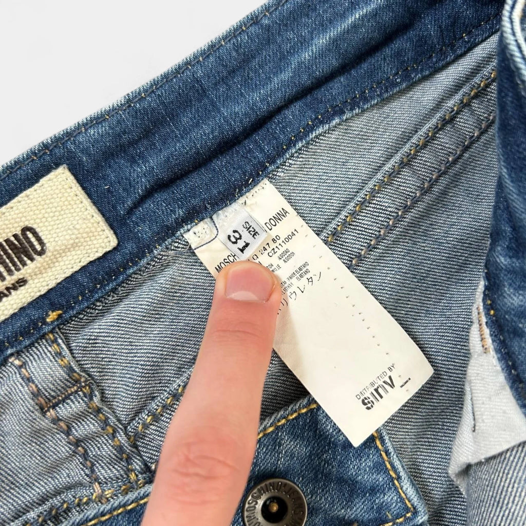 Moschino Vintage Straight Cut Union Jack Flag Blue Jeans