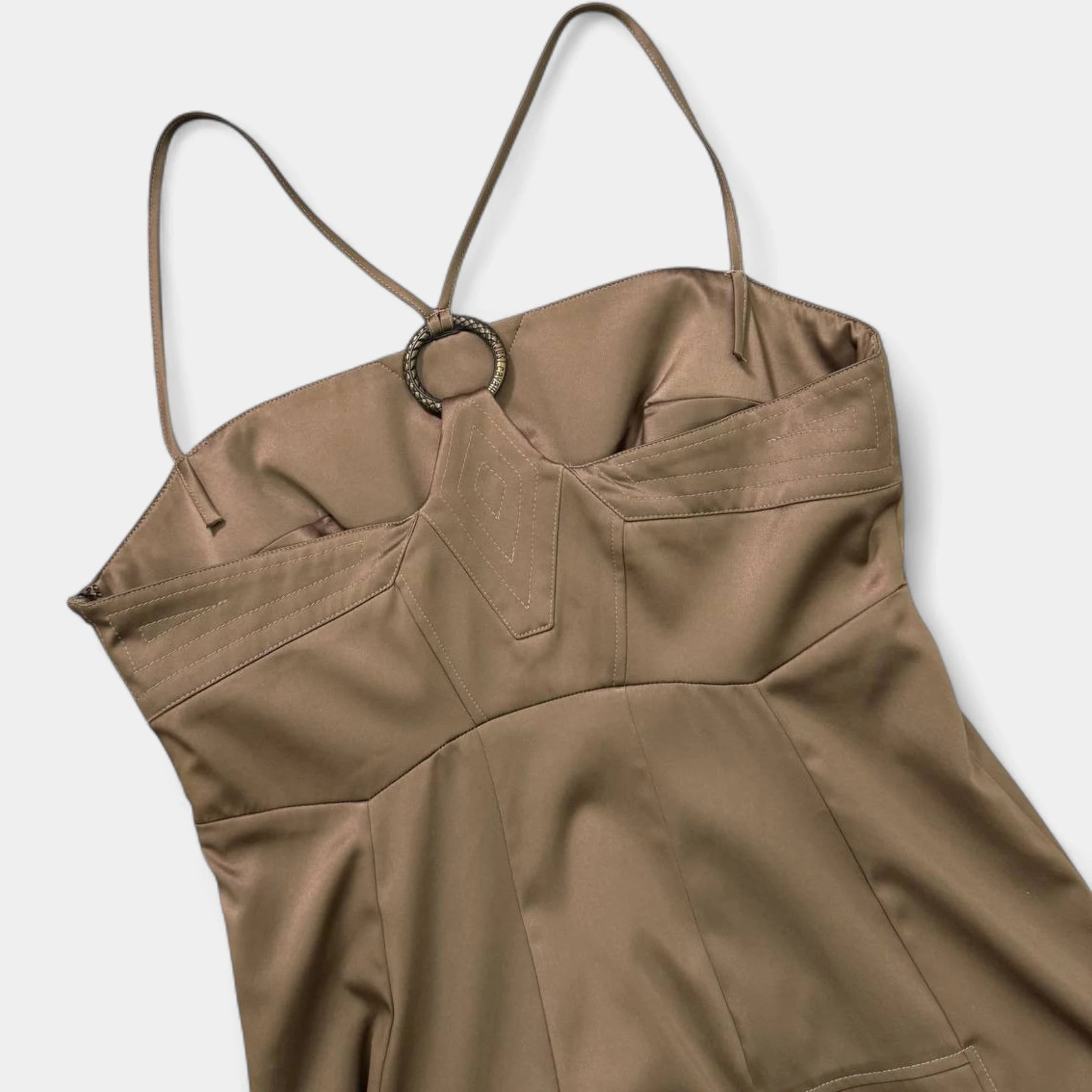 Just Cavalli Bronze Satin Corset Bustier Ring Dress