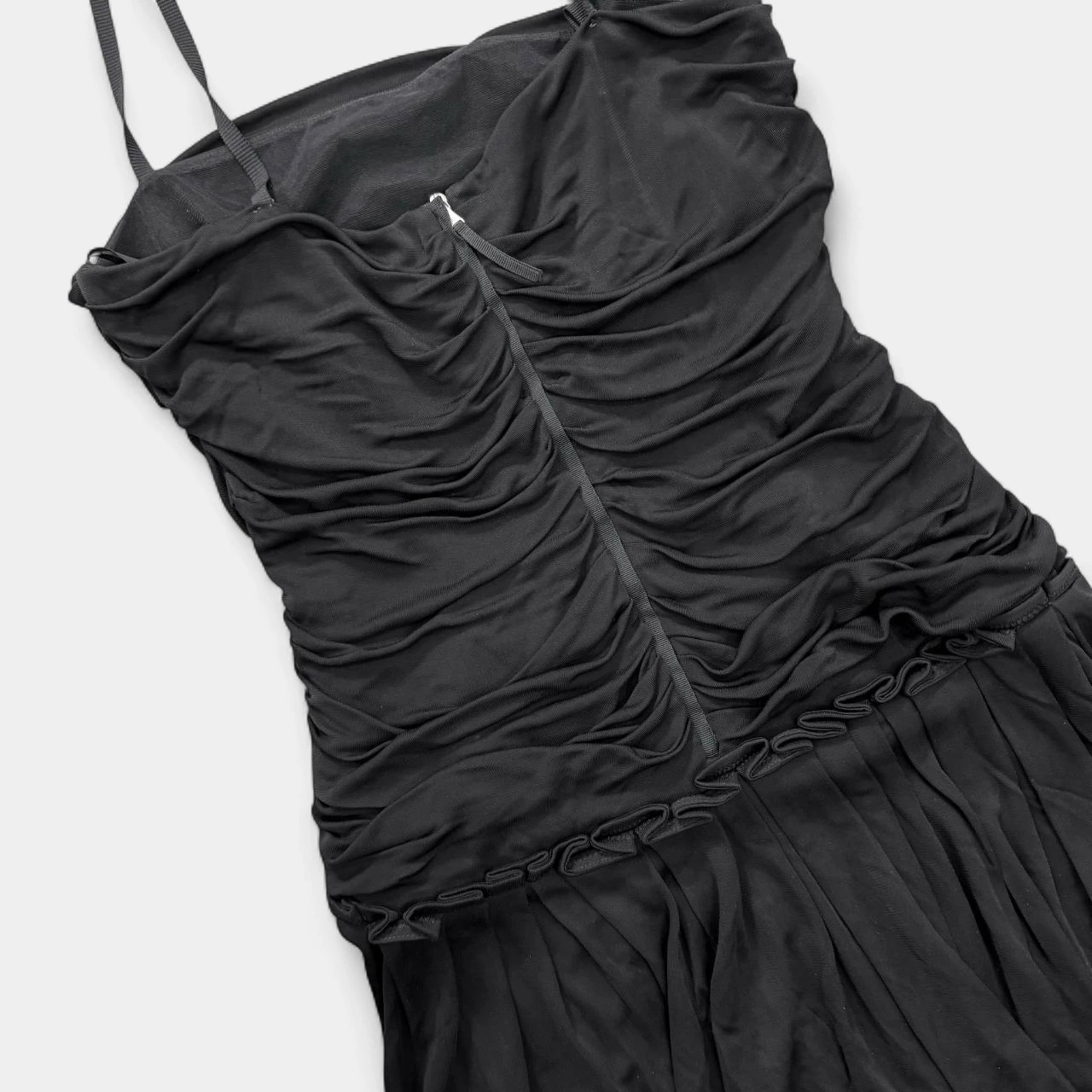Dolce & Gabbana Vintage Black Ruched Drop-Waist Dress