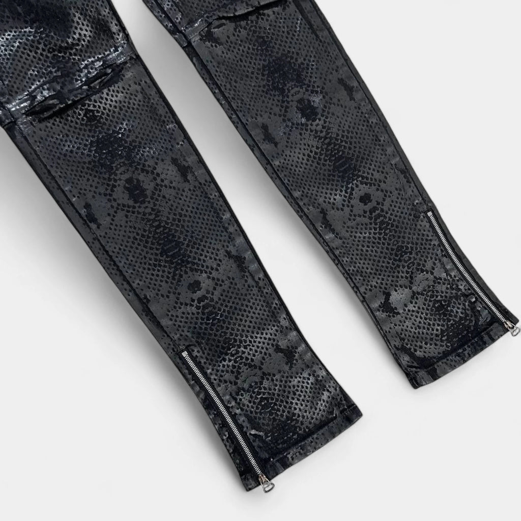 Pierre Balmain Biker Snakeskin Denim Pants