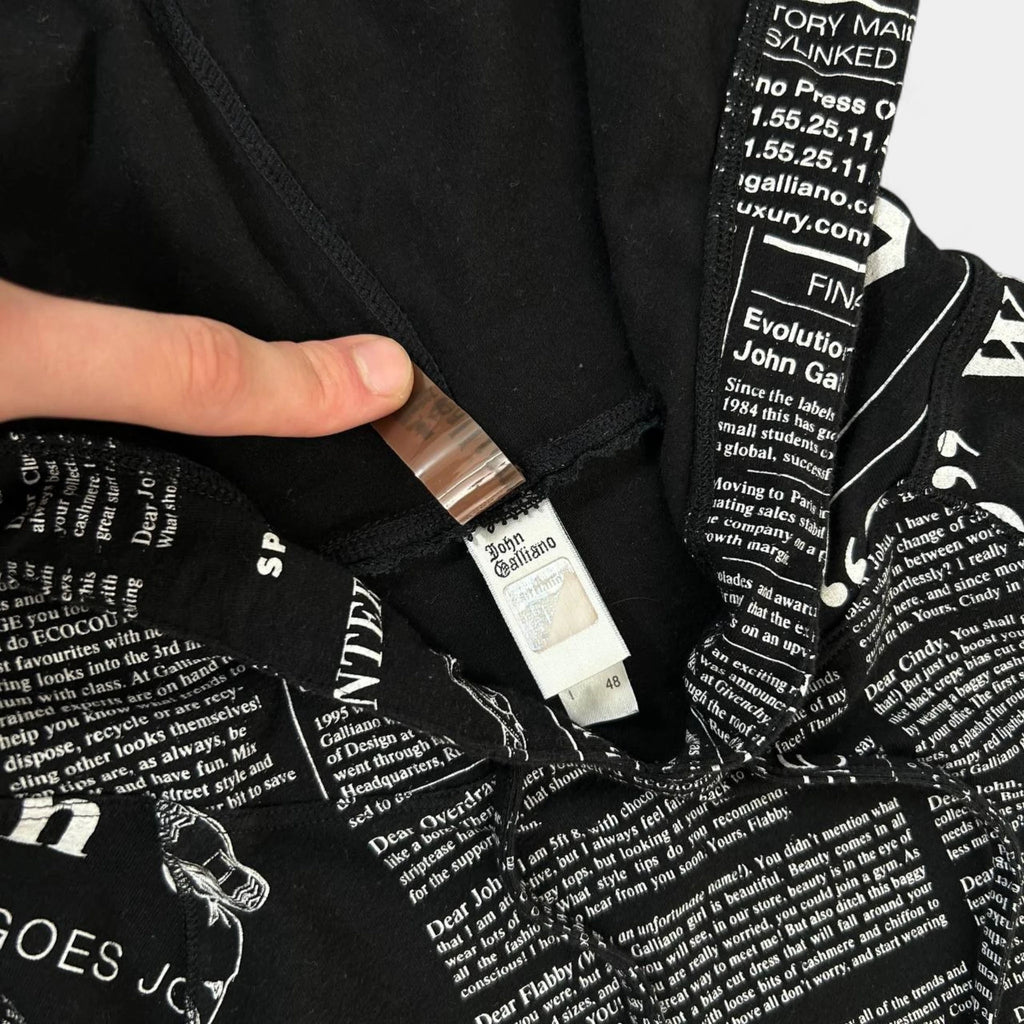 Galliano 2000's Newspaper Black Hoodie