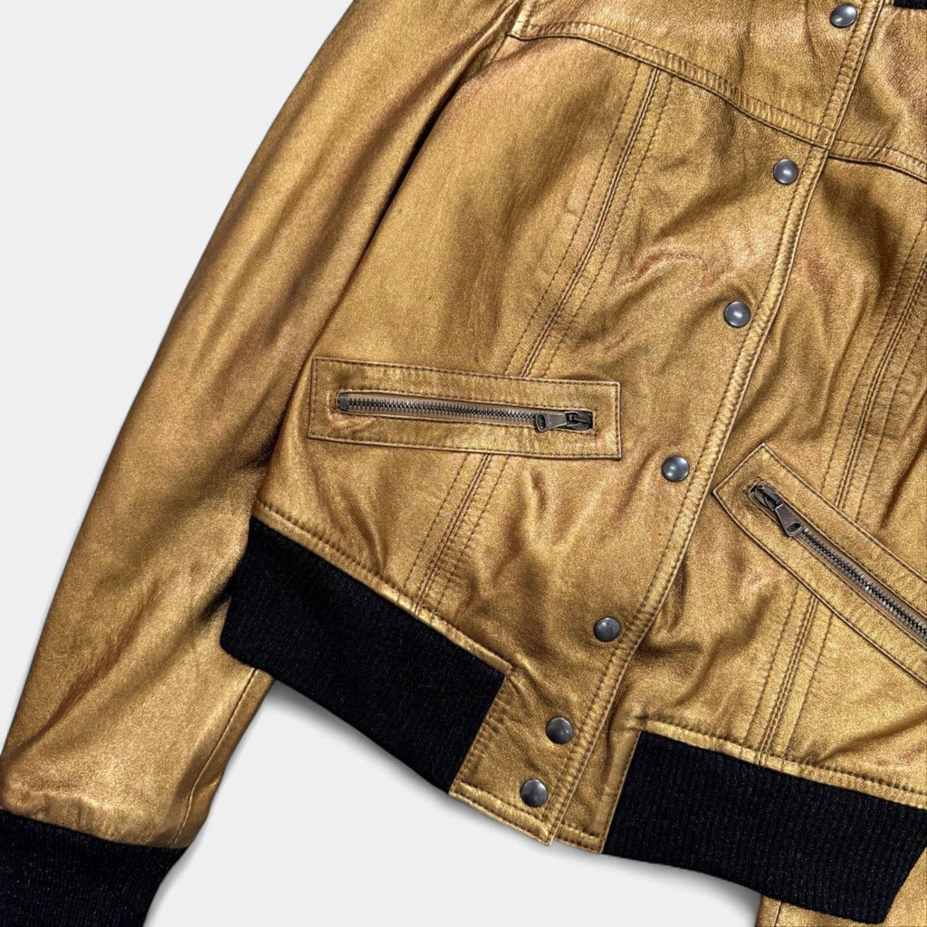 Dolce & Gabbana Metallic Gold Leather Bomber Jacket