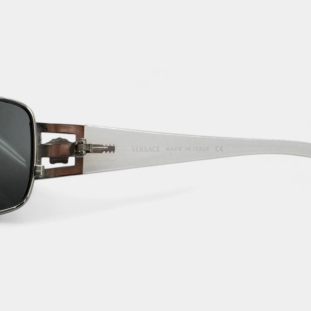 Versace 2010s White Medusa Crystal Shield Sunglasses
