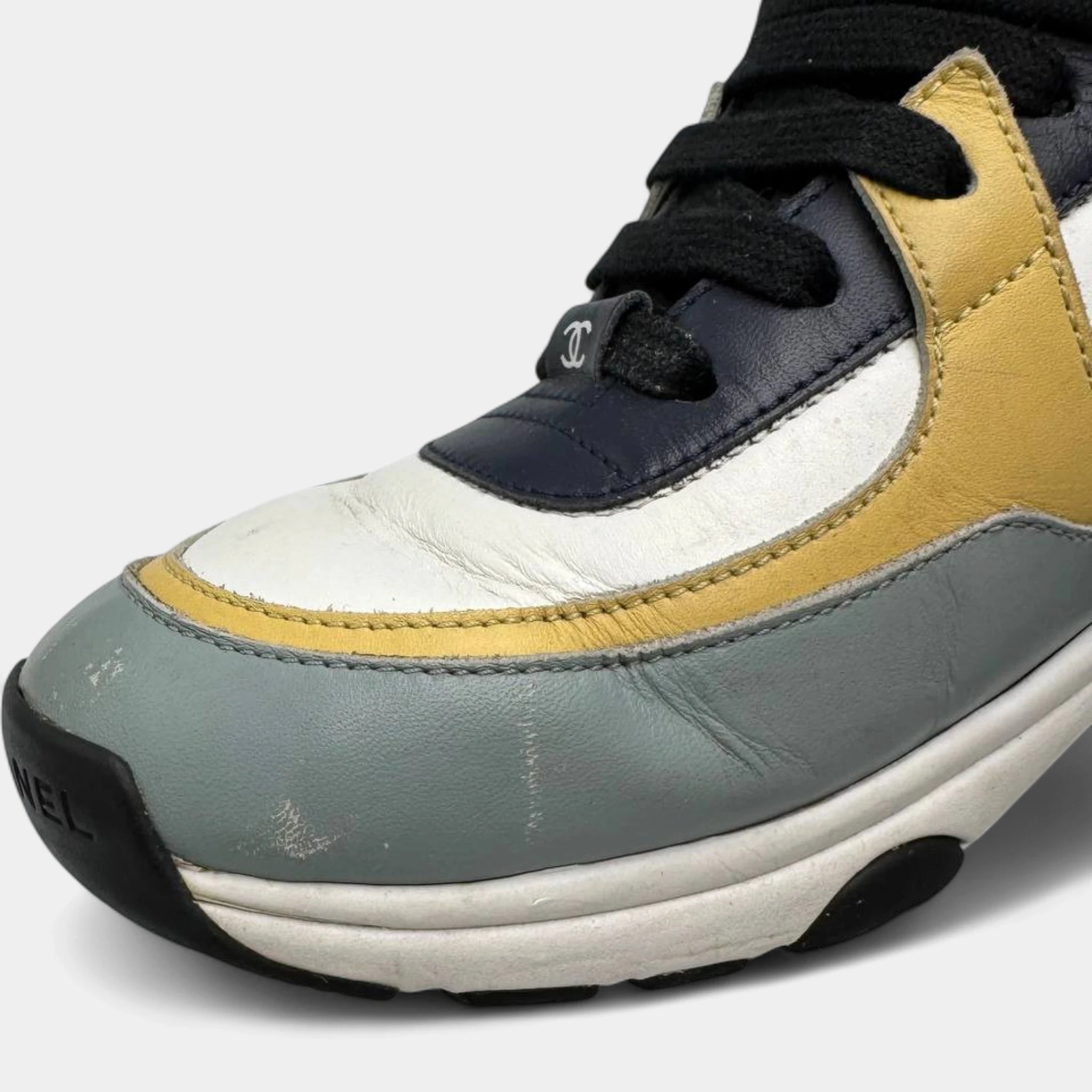 Chanel Multi-Color Leather CC Logo High-Top Ankle-Strap Sneakers