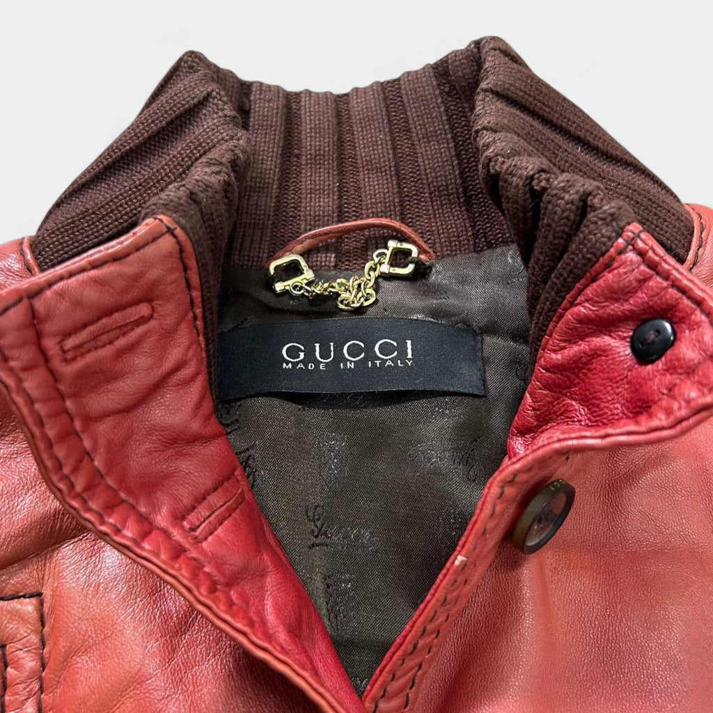 Gucci Red Leather Bomber Jacket