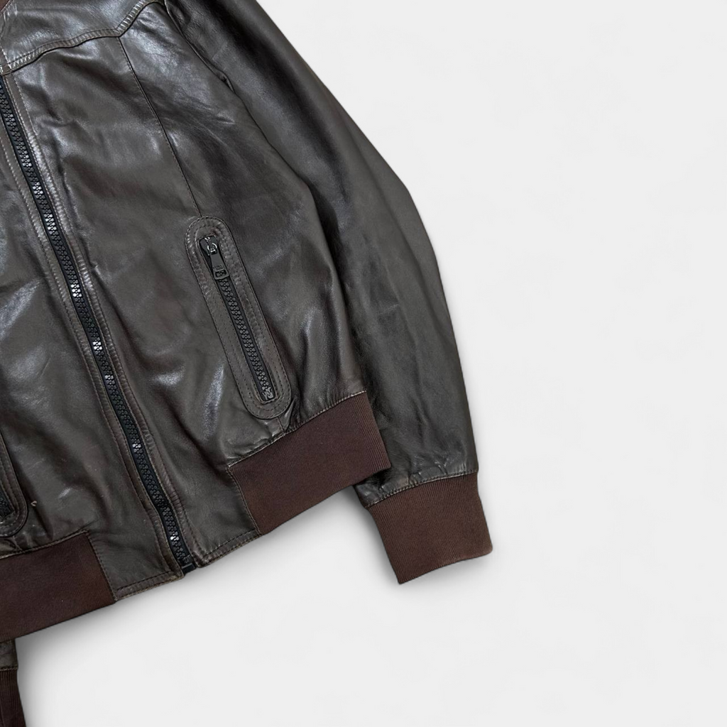 Dolce & Gabbana Brown Leather Bomber Jacket