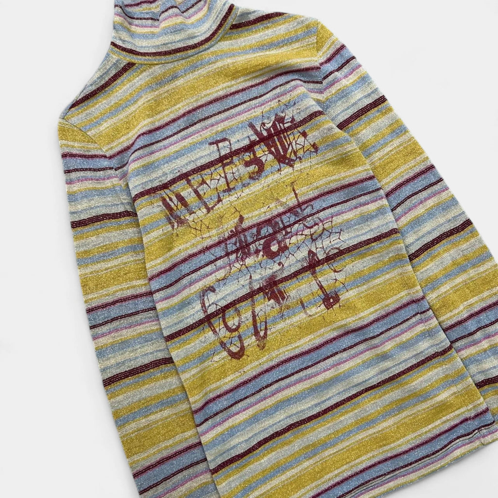 Versace 1990s Glitter Effect Striped Long Sleeve Turtleneck