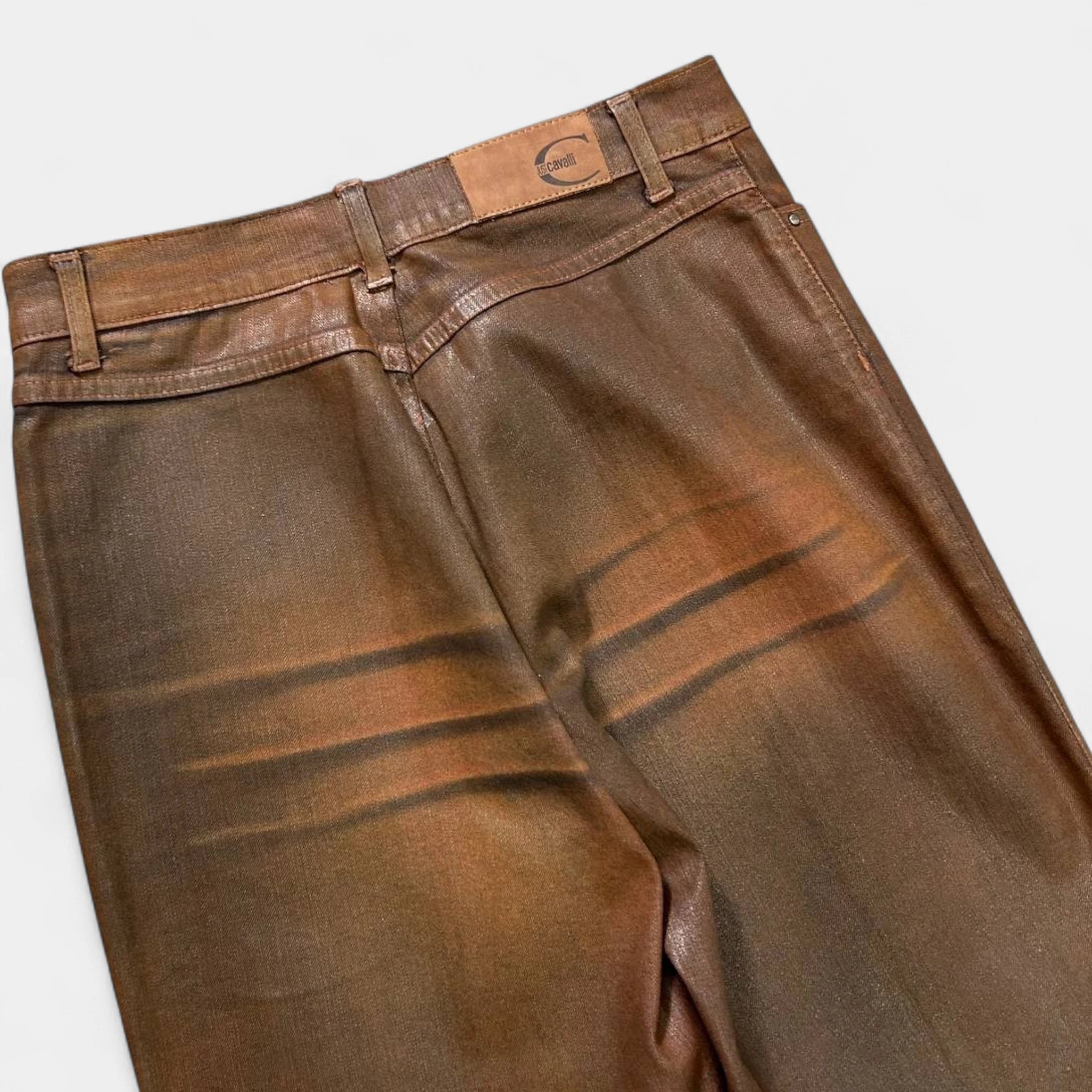 Just Cavalli Brown Waxed on Denim Pants