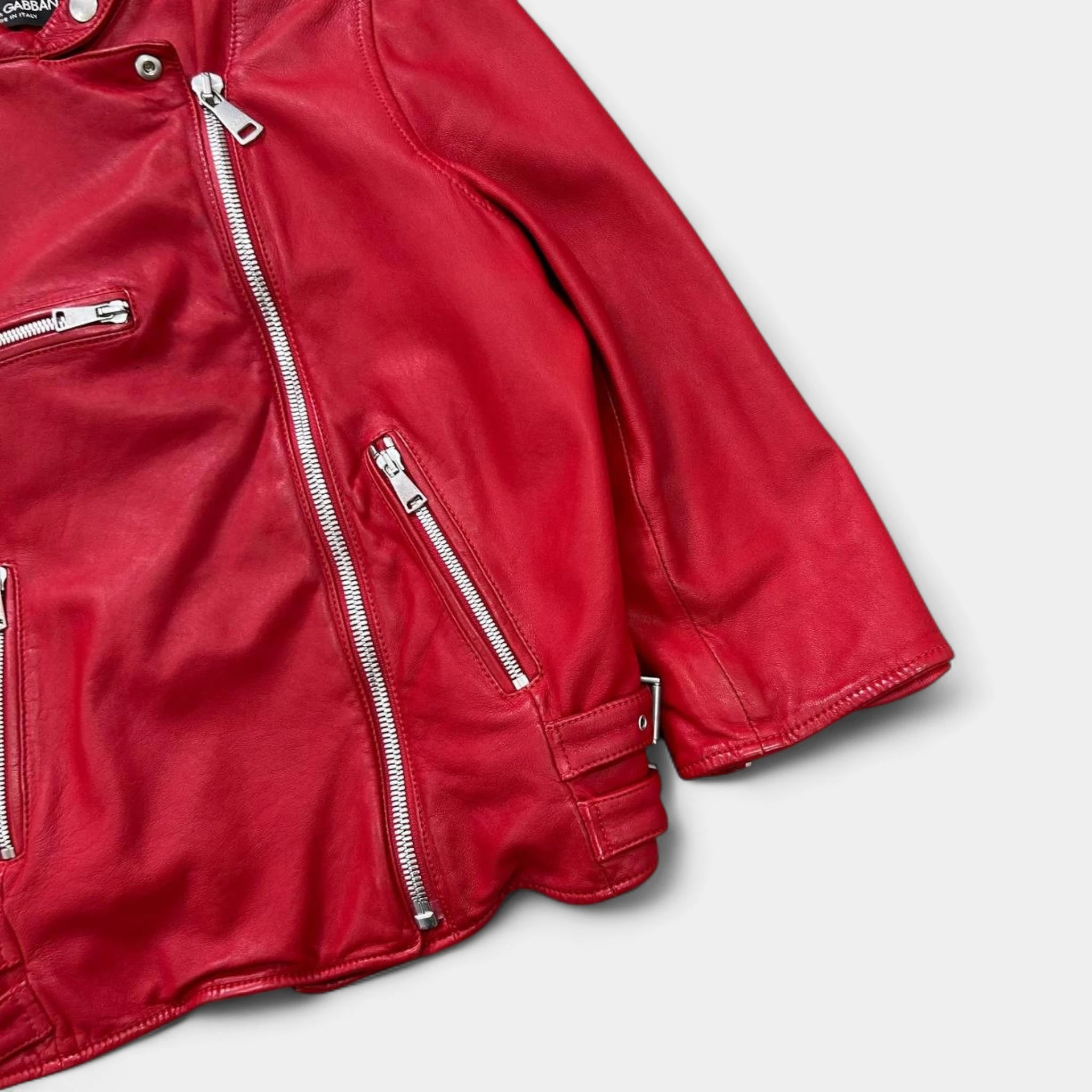 Dolce & Gabbana 2010s Red Lambskin Leather Biker Jacket