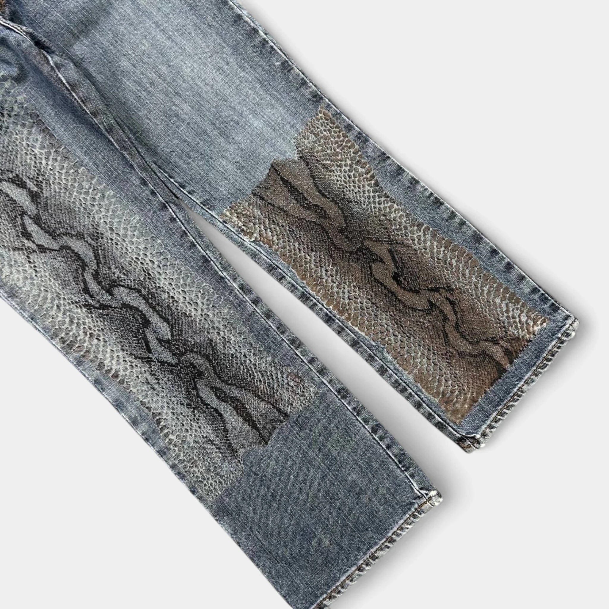 Just Cavalli 2000's Snake Skin Pattern Denim Pants