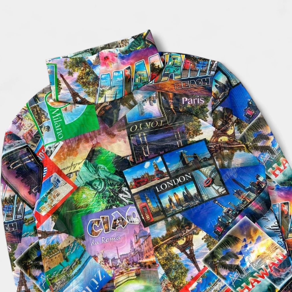 Balenciaga Postcard Print Mesh Long Sleeve