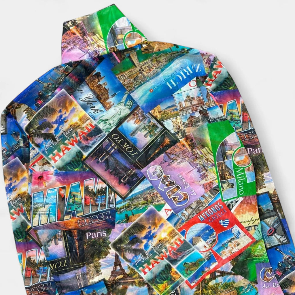 Balenciaga Postcard Print Mesh Long Sleeve