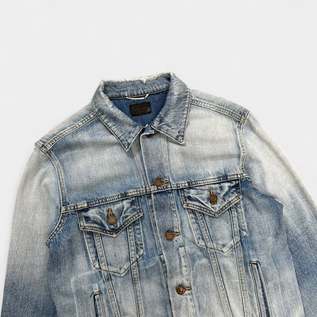 Saint Laurent 2015 Distressed Light Blue Denim Jacket