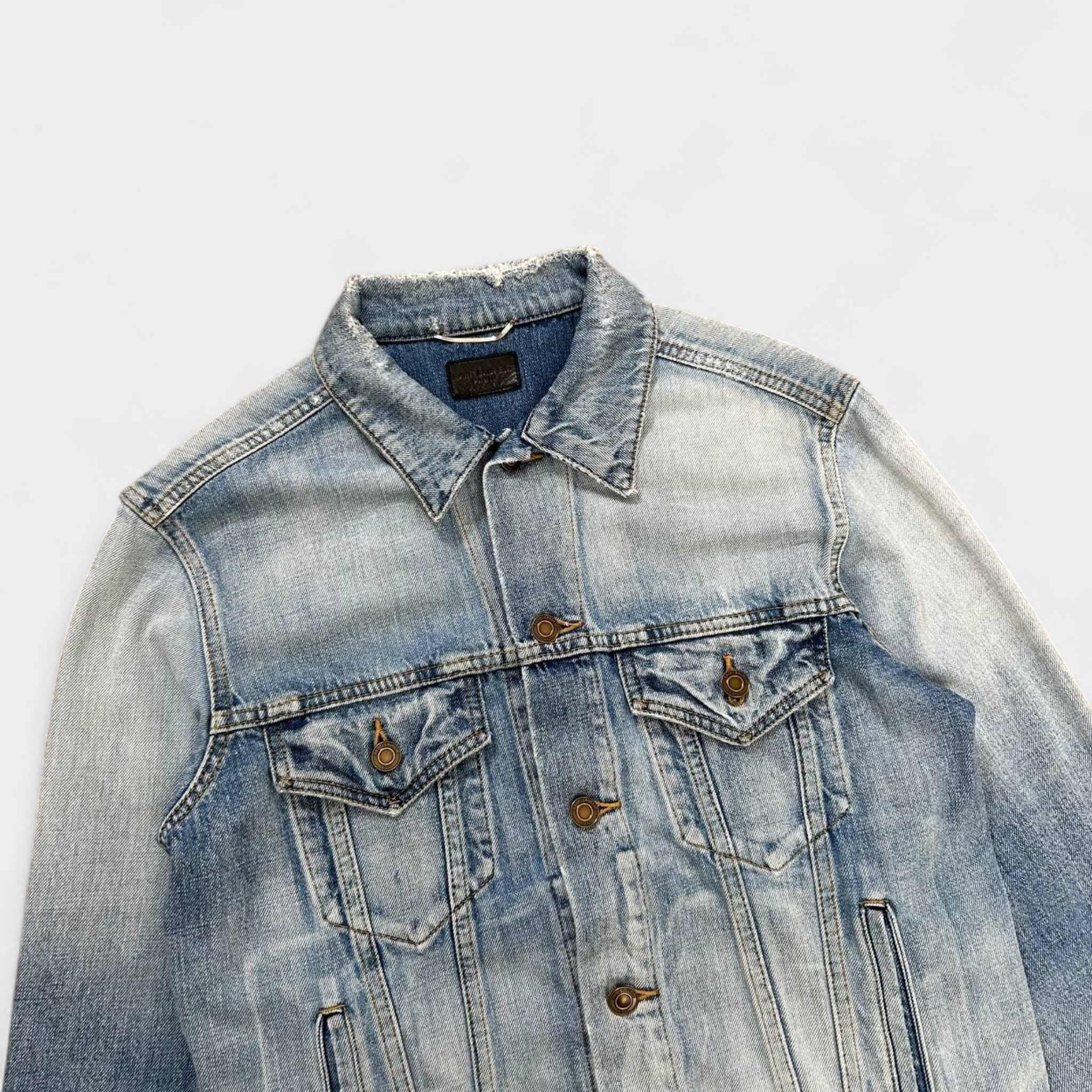 Saint Laurent 2015 Distressed Light Blue Denim Jacket