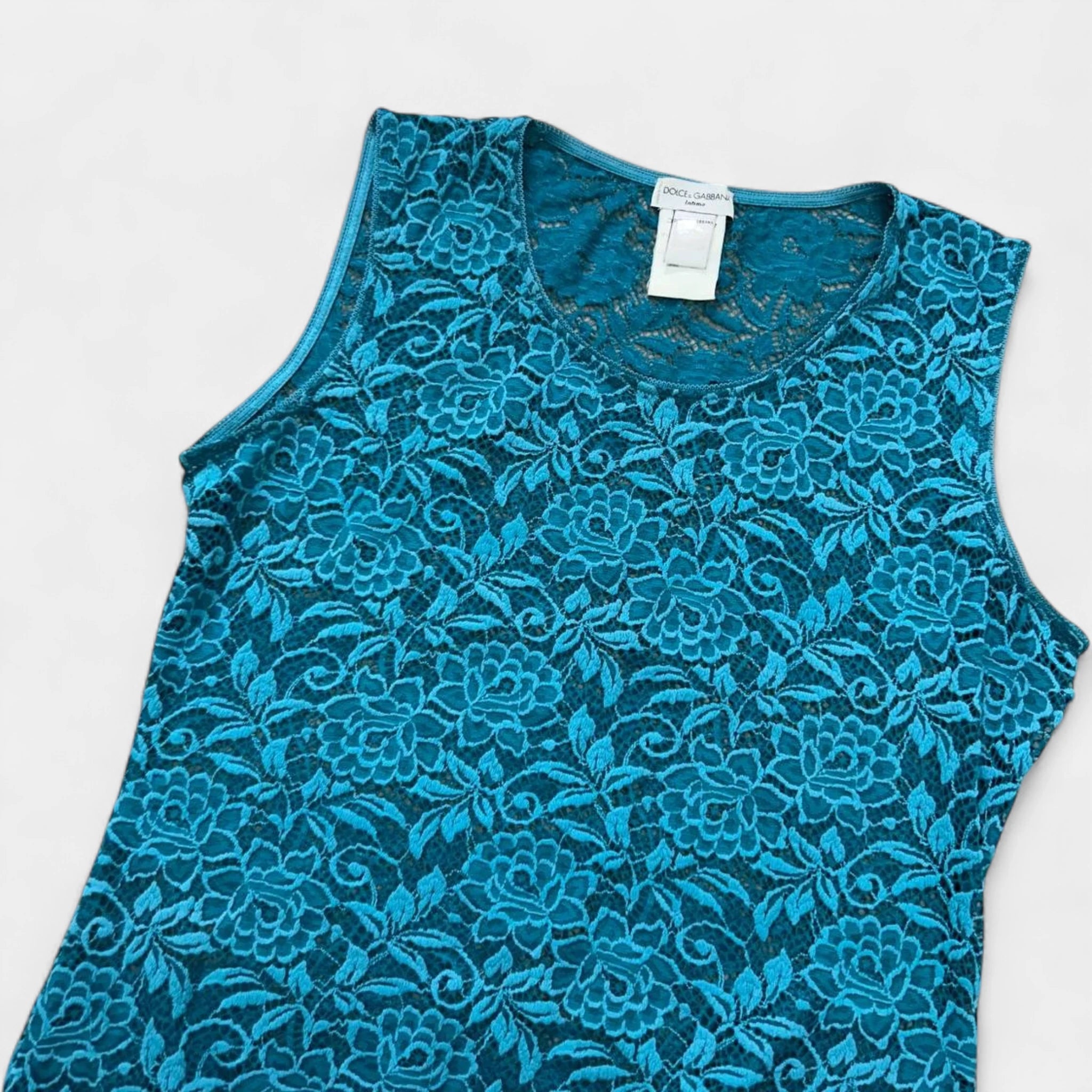 Dolce & Gabbana Floral Lace Teal Sleeveless Top