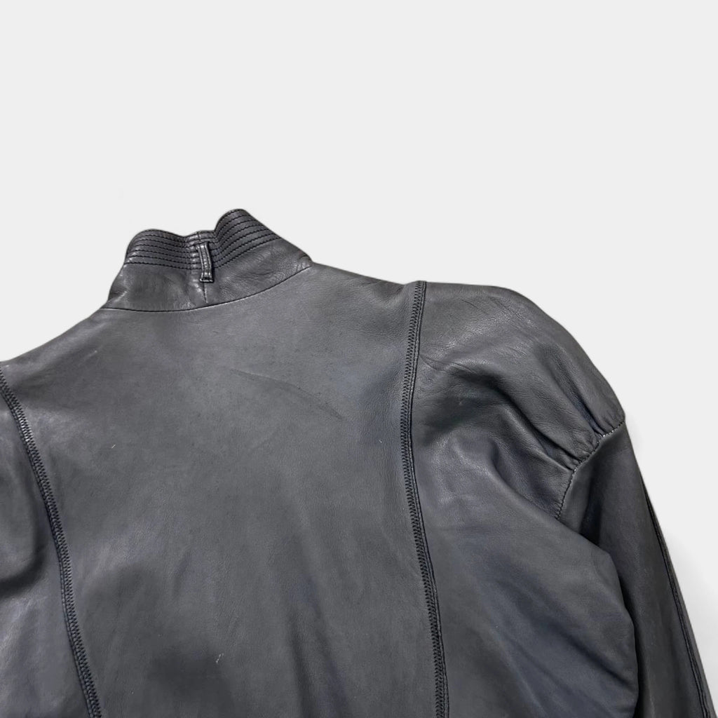 Just Cavalli Cropped Victorian Dark Gray Leather Jacket